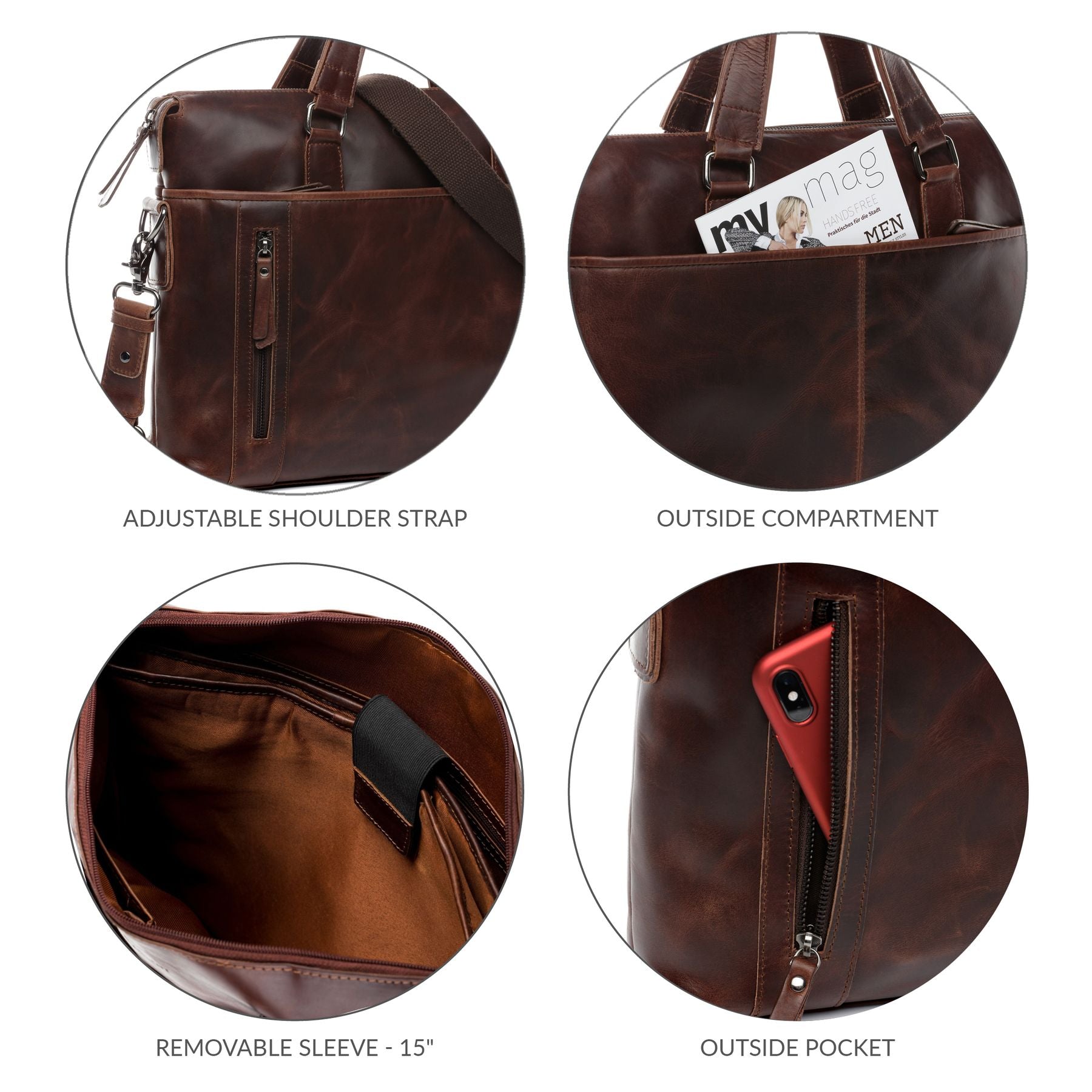 BACCINI Laptoptasche Leder LEANDRO braun-cognac 21097