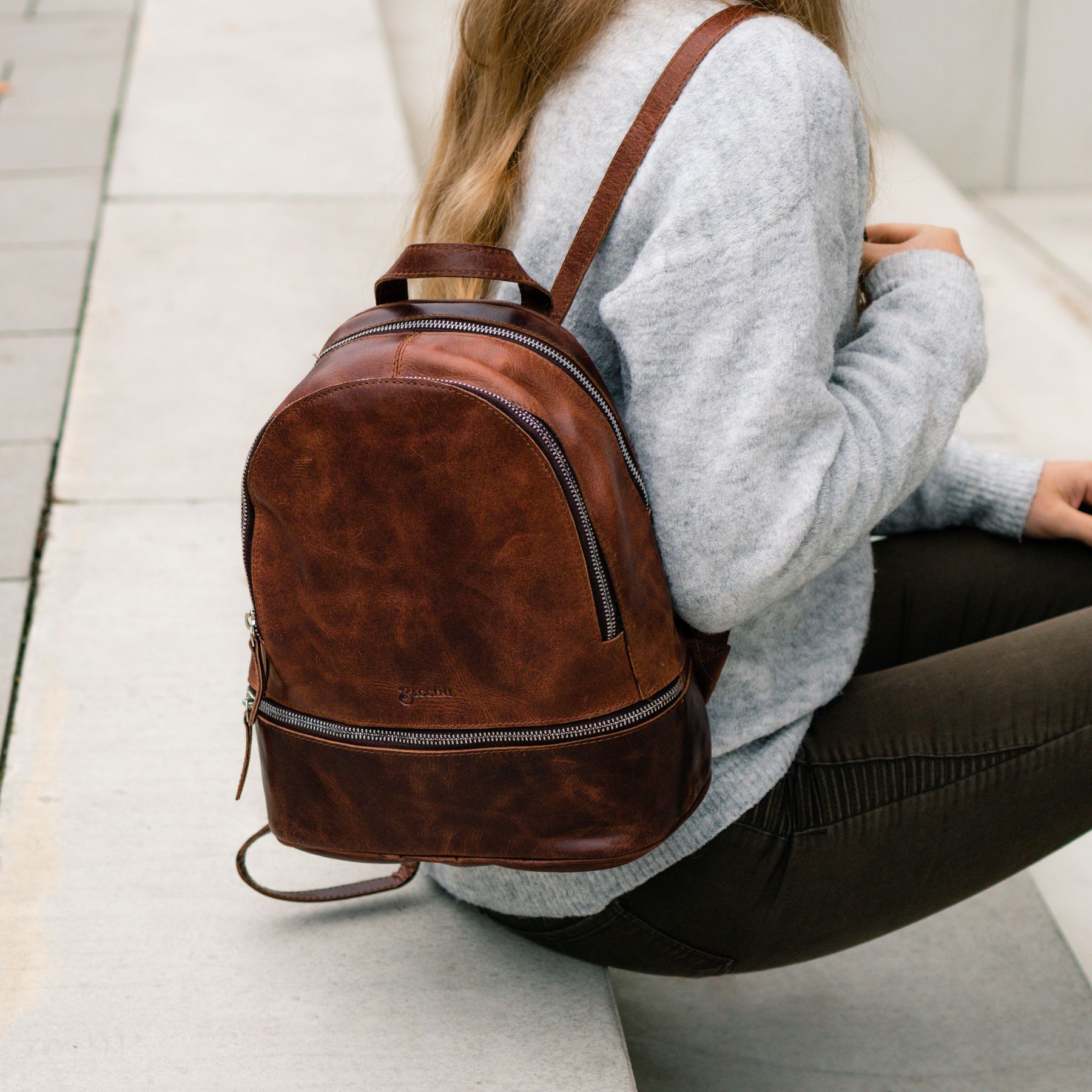 BACCINI Rucksack Leder DINA braun-cognac 23808