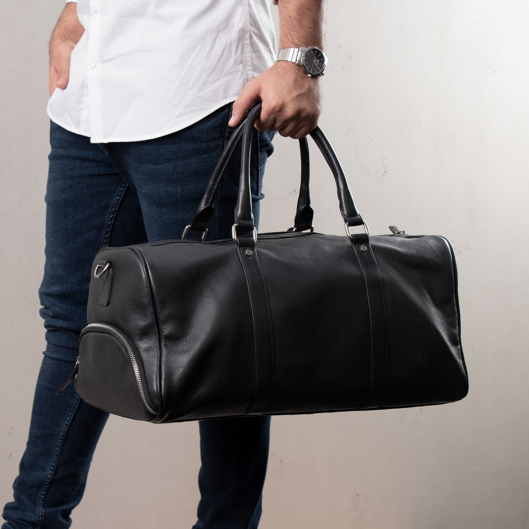 BACCINI sports bag leather FLORIAN black Weekender