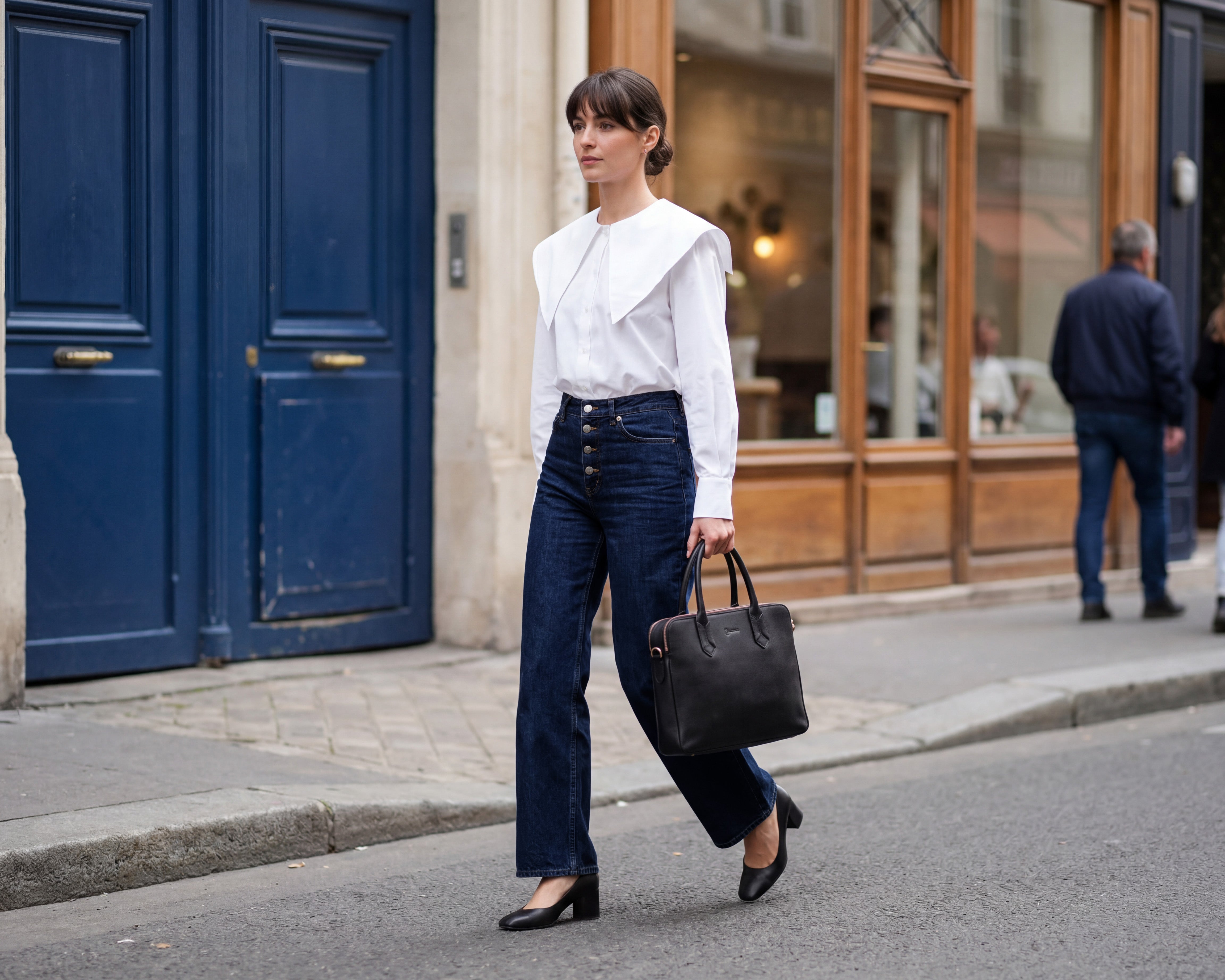 Dame mit Leder Laptoptasche schwarz