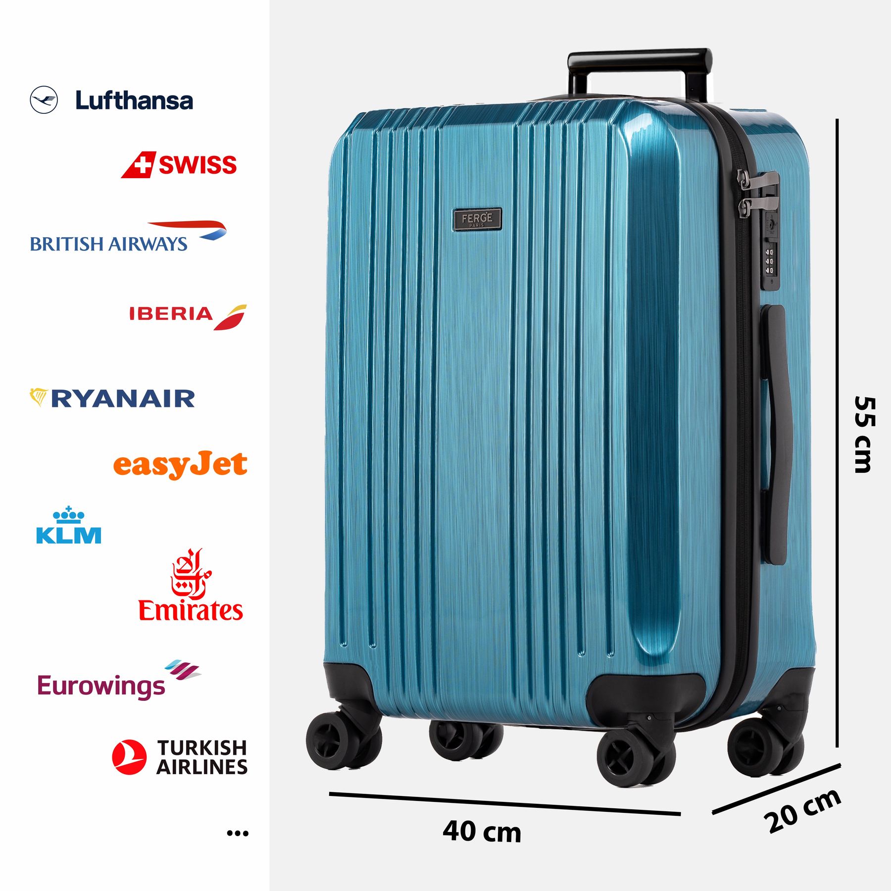 FERGÉ Handgepäckskoffer CANNES Bordgepäck Hartschale 50014