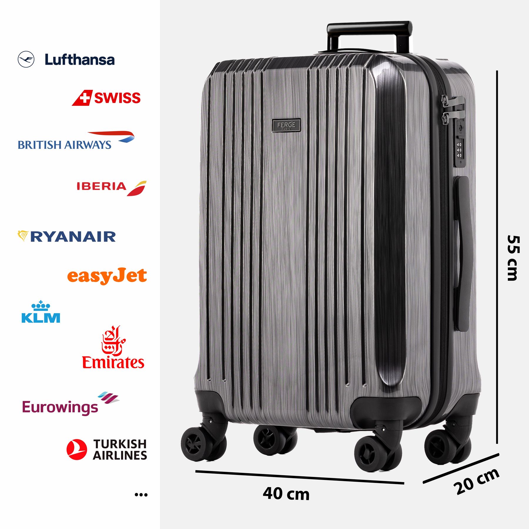 FERGÉ Handgepäckskoffer CANNES Bordgepäck Hartschale 50013