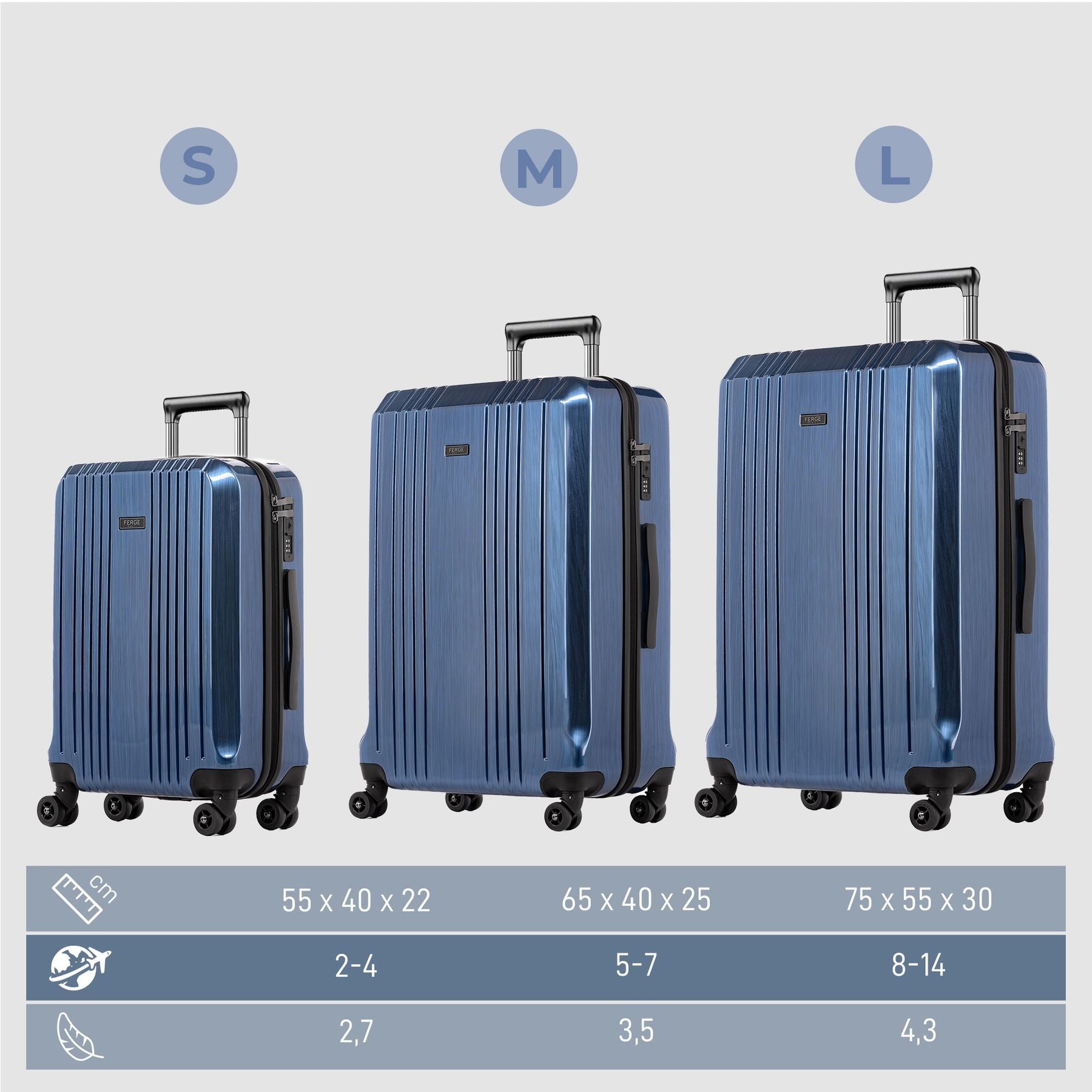 FERGÉ Kofferset 3-teilig ABS CANNES 3er Trolley Set Hartschale 44914