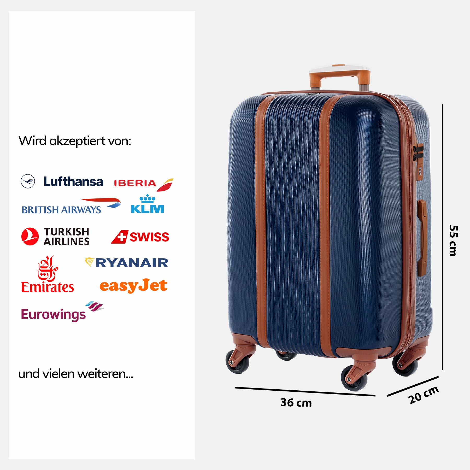 Joyway 3-Delige Handbagage Kofferset - Blauw/Bruin - Met USB & Bekerhouder - Harde Trolley