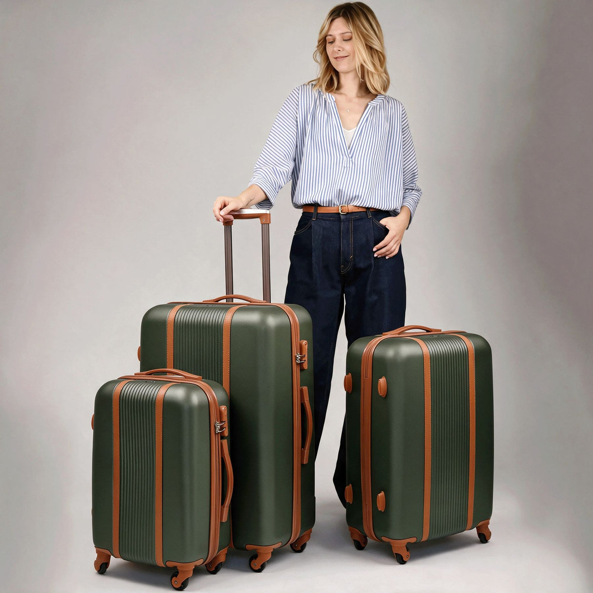 FERGÉ Kofferset 3-teilig MILANO  Trolley Set olive inuse