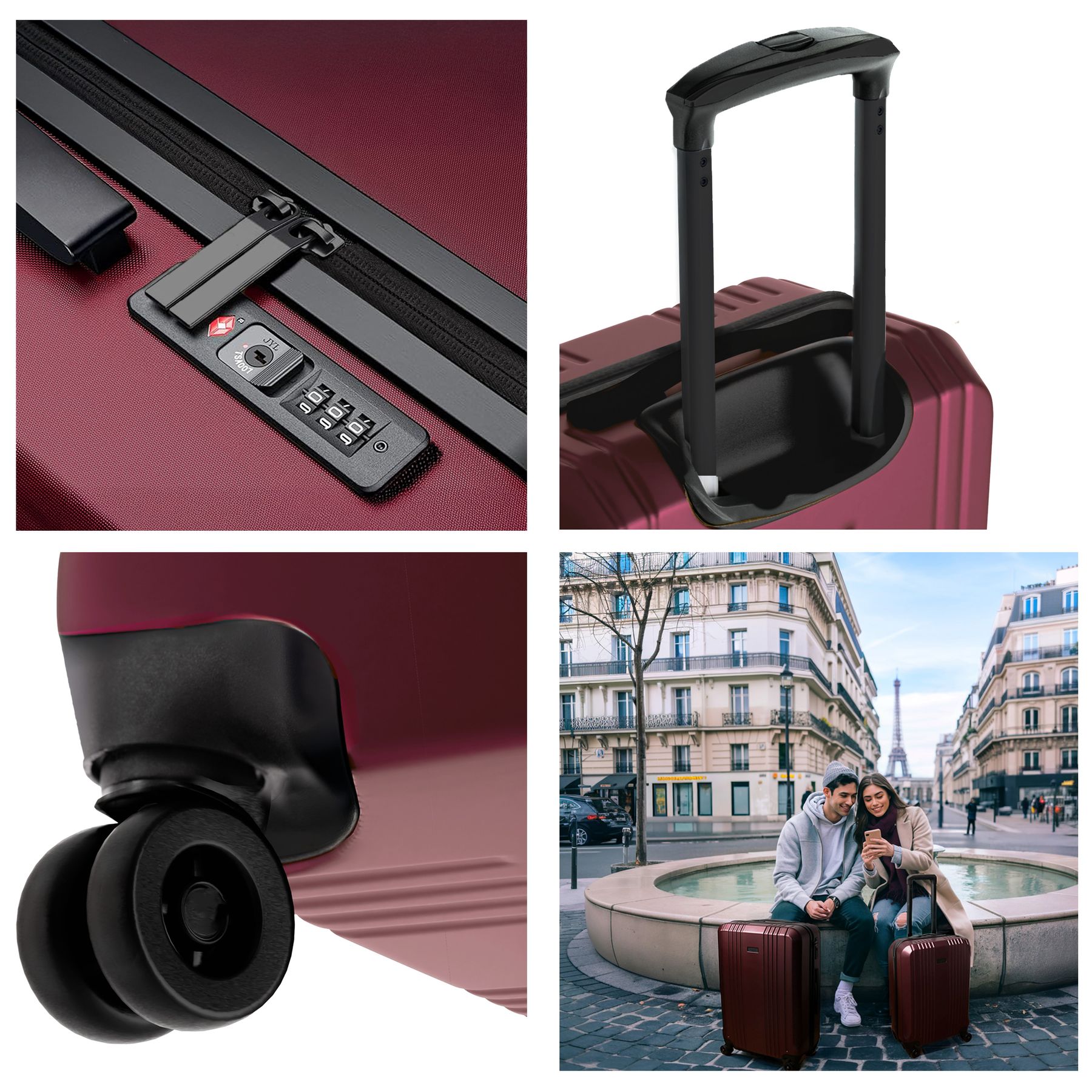 Cannes 5set Hartschalenkoffer Details Burgundy