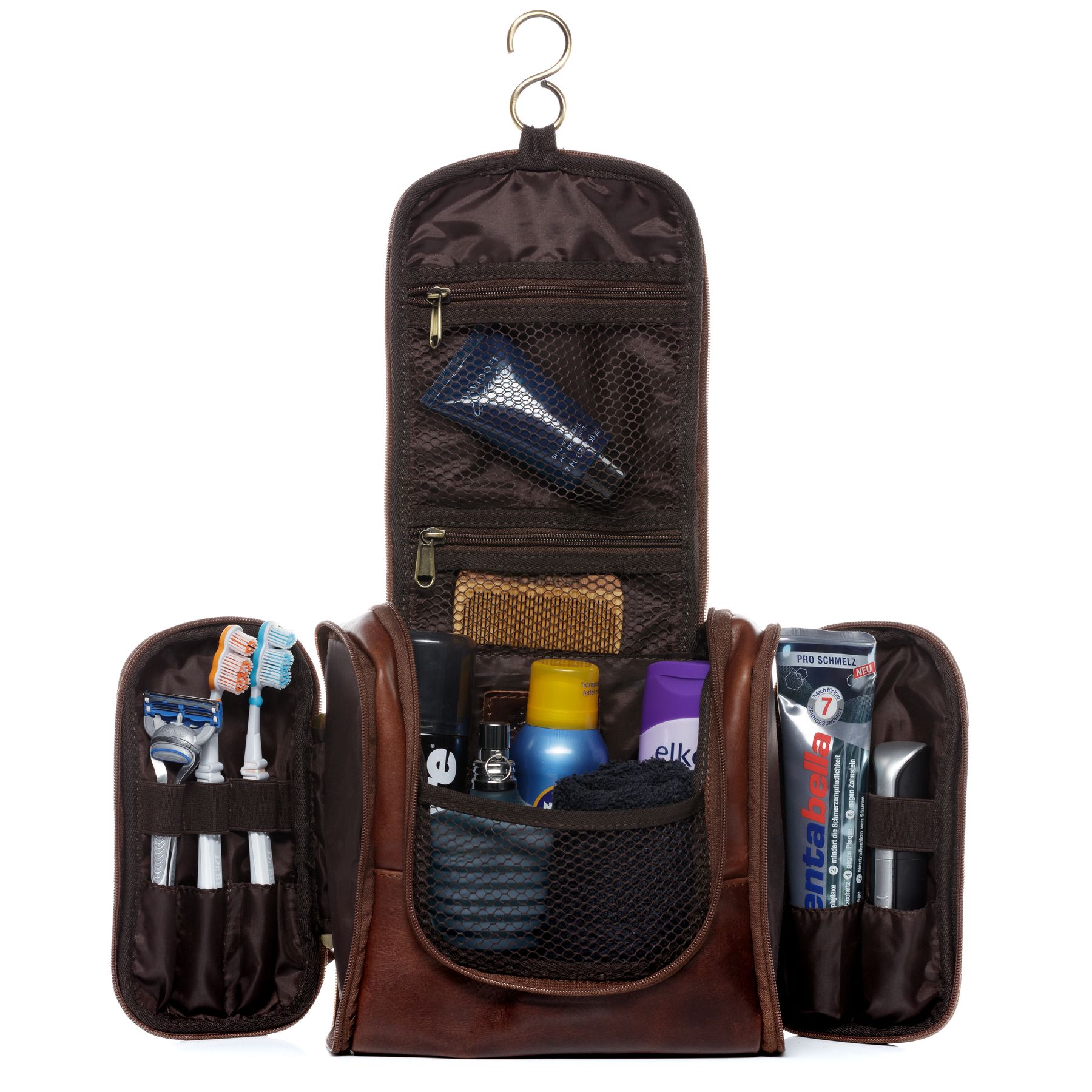 FERGÉ Kulturtasche Leder THEO Hellbraun Kulturbeutel 48599