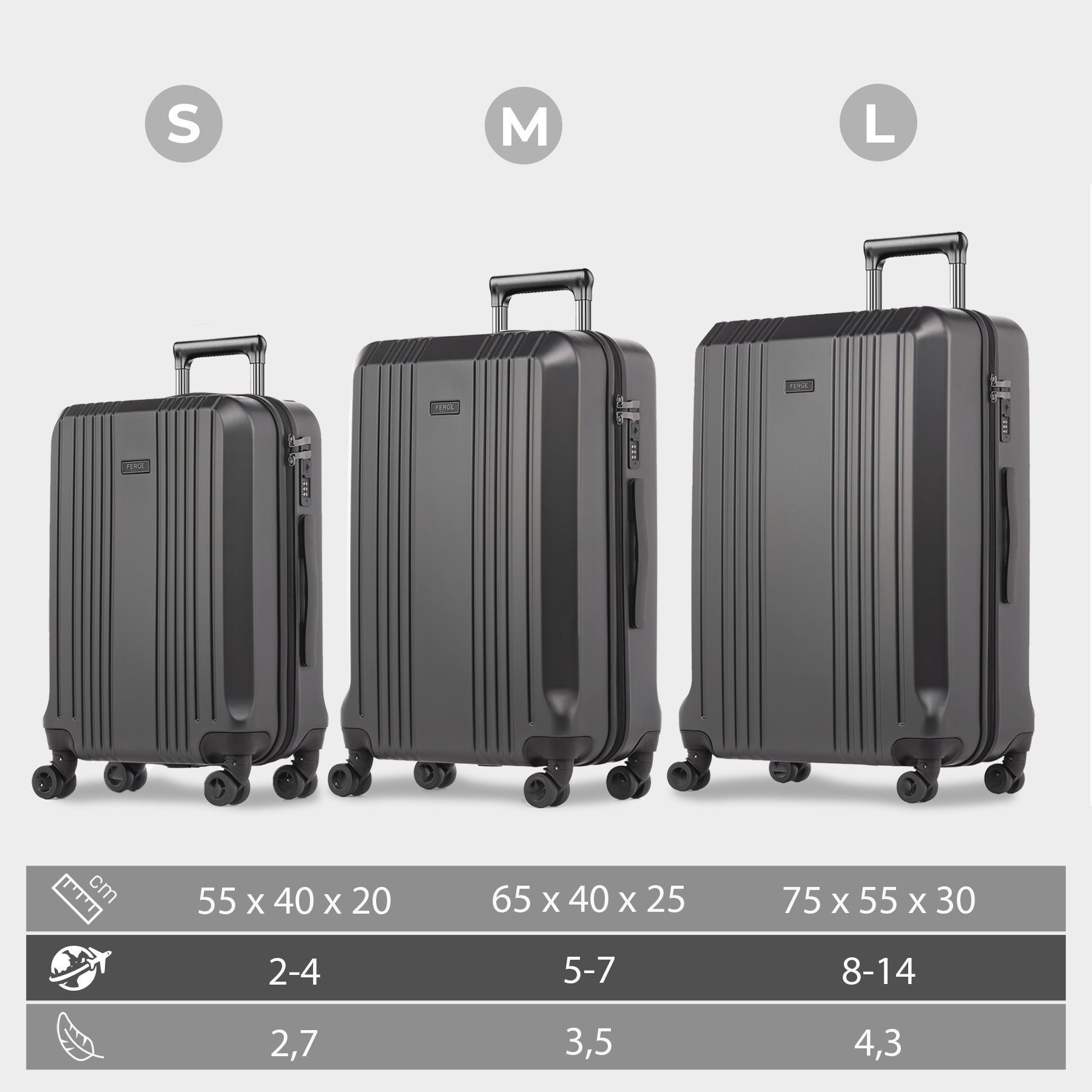 FERGÉ XL Koffer CANNES graphite Hartschalenkoffer Trolley 50176