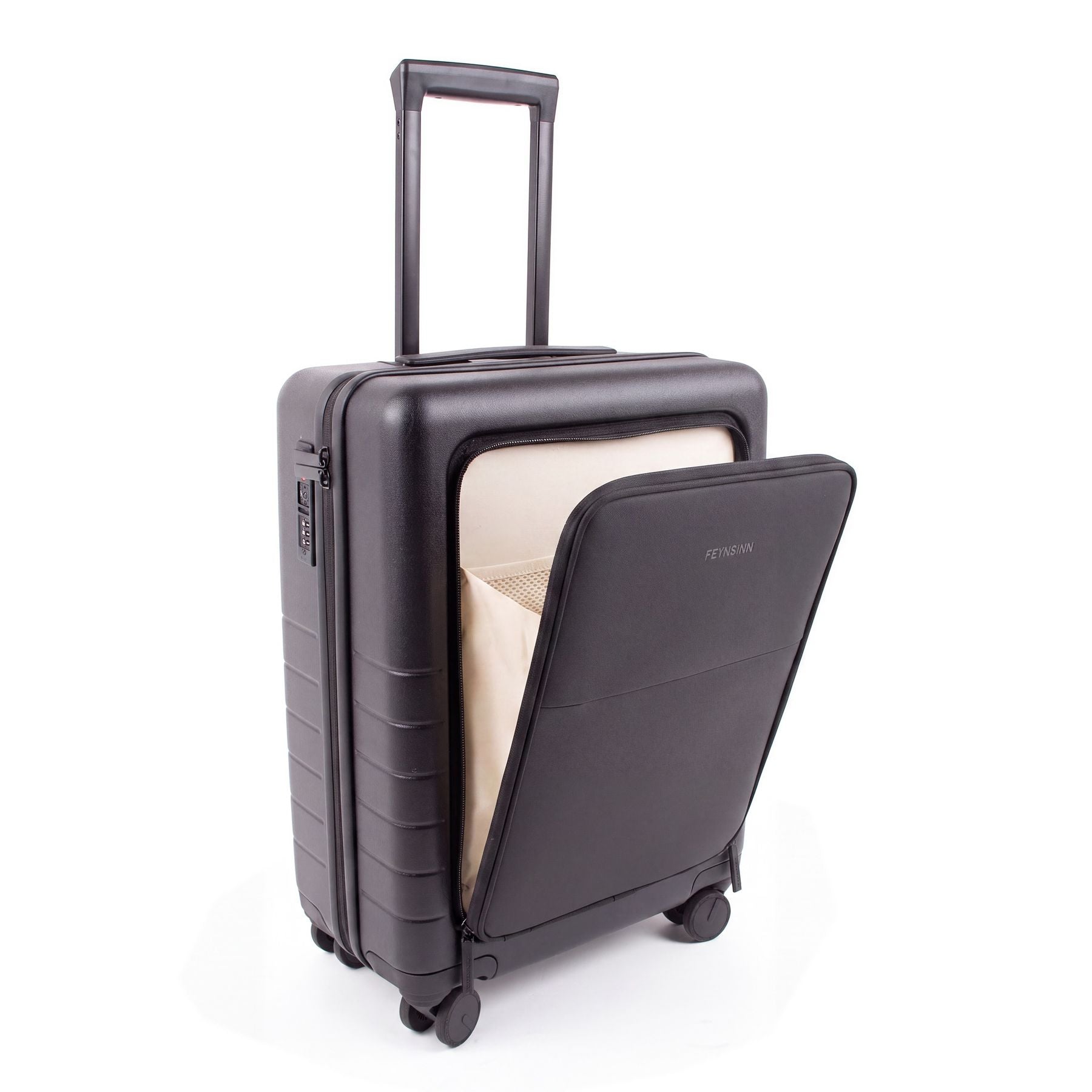 FEYNSINN carry-on suitcase RYKER with front compartment black beige olive travel suitcase cabin trolley hard shell 4 wheels
