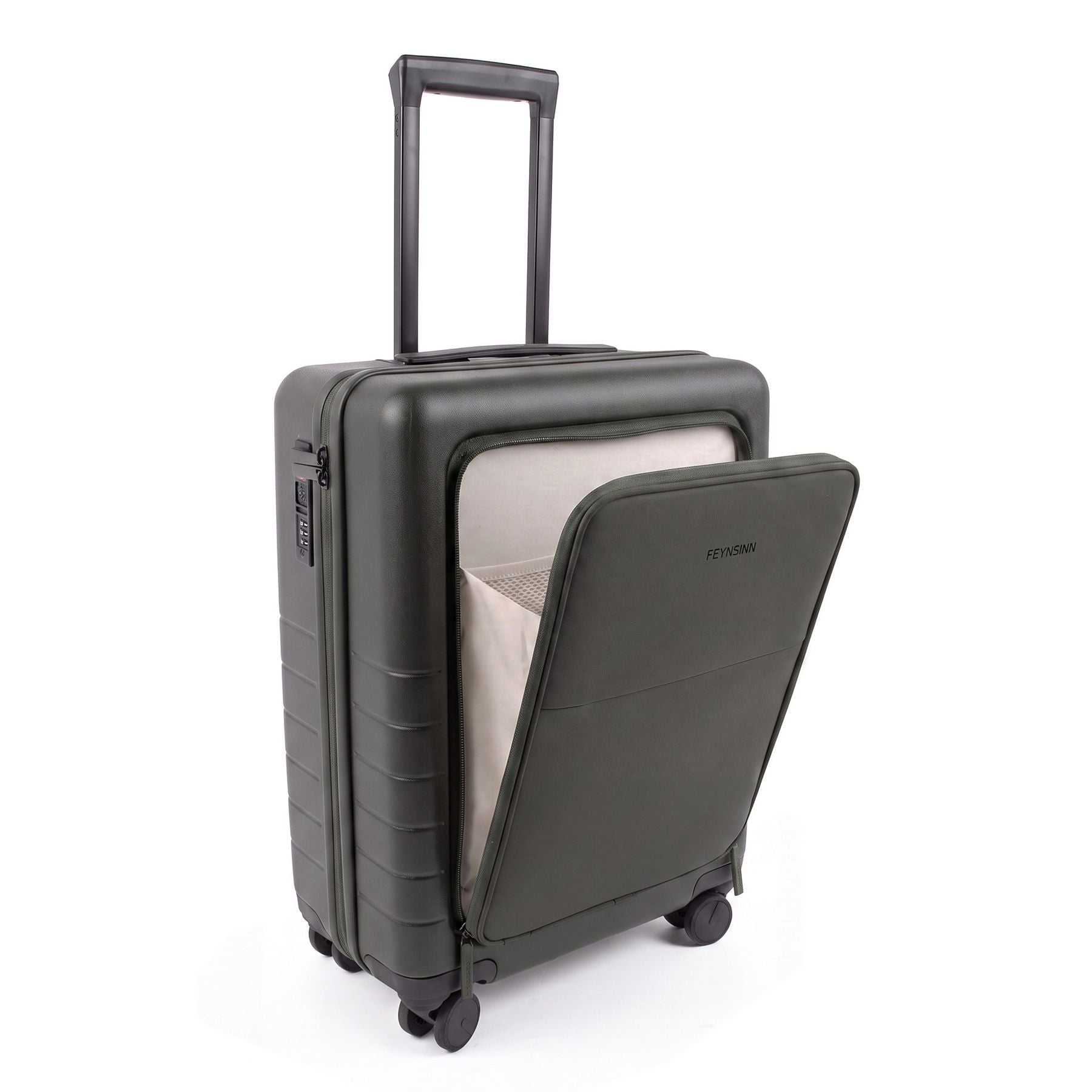 FEYNSINN carry-on suitcase RYKER with front compartment black beige olive travel suitcase cabin trolley hard shell 4 wheels