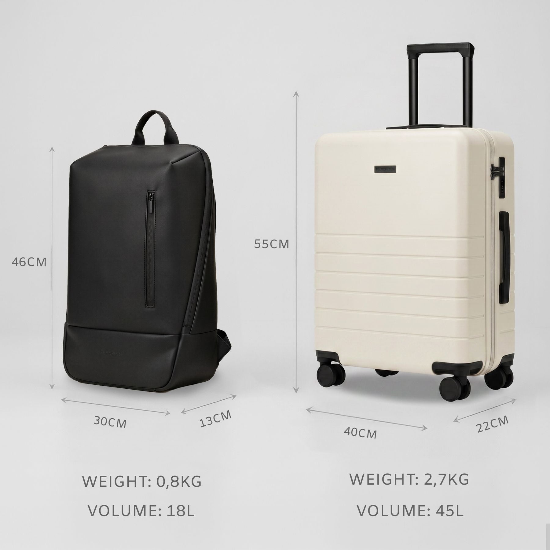 RYKER & DAG Travel Set Ivory Sizes