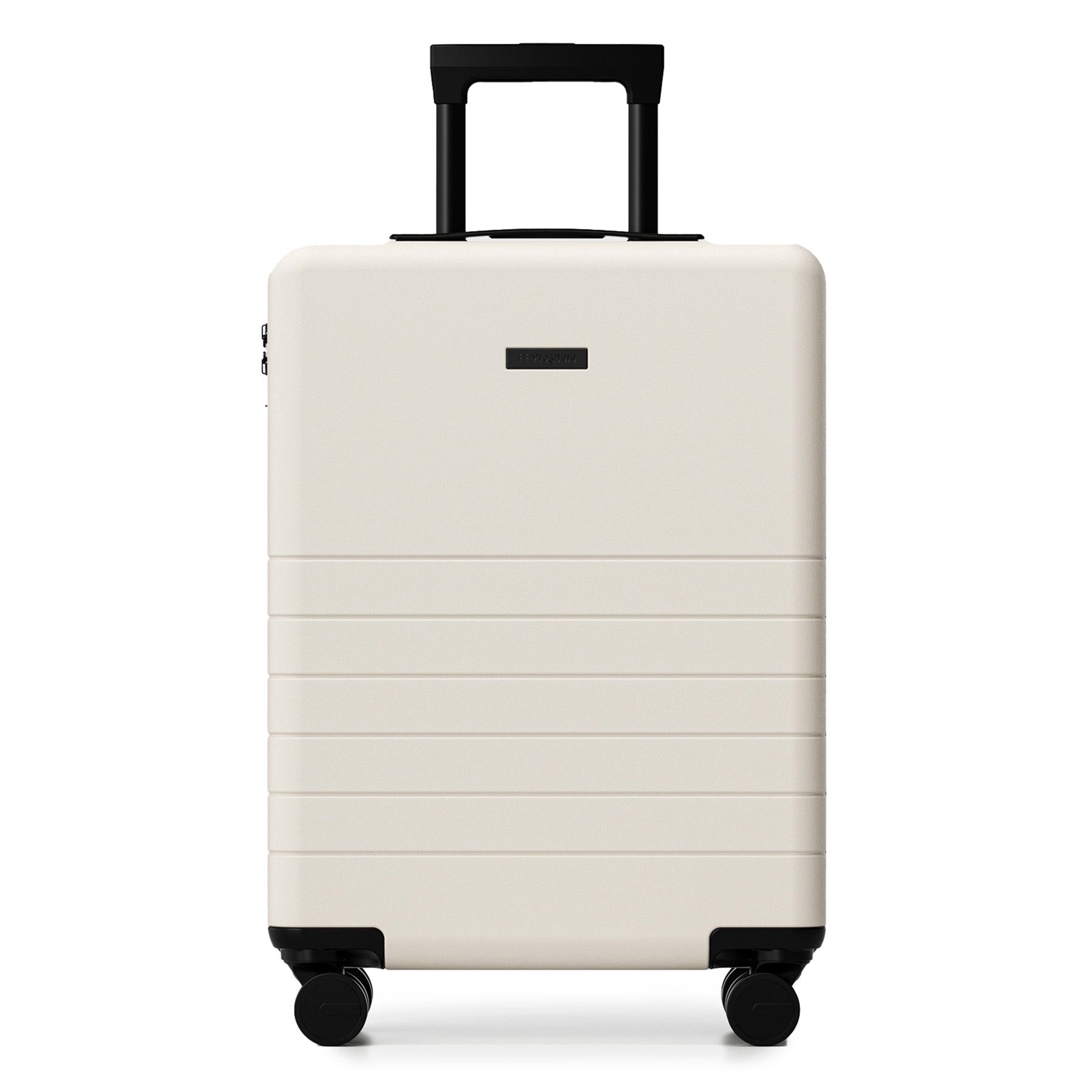 FEYNSINN Handgepäck-Koffer RYKER mit Frontfach schwarz beige olive Reisekoffer Kabinen-Trolley Hartschale 4 Rollen 50700