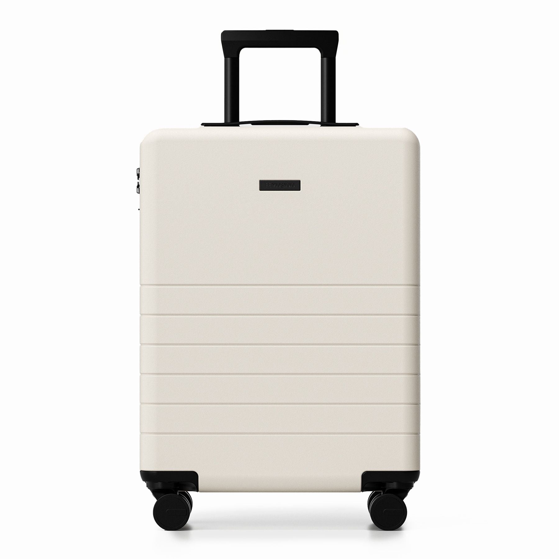 FEYNSINN Handgepäck-Koffer RYKER mit Frontfach schwarz beige olive Reisekoffer Kabinen-Trolley Hartschale 4 Rollen Front