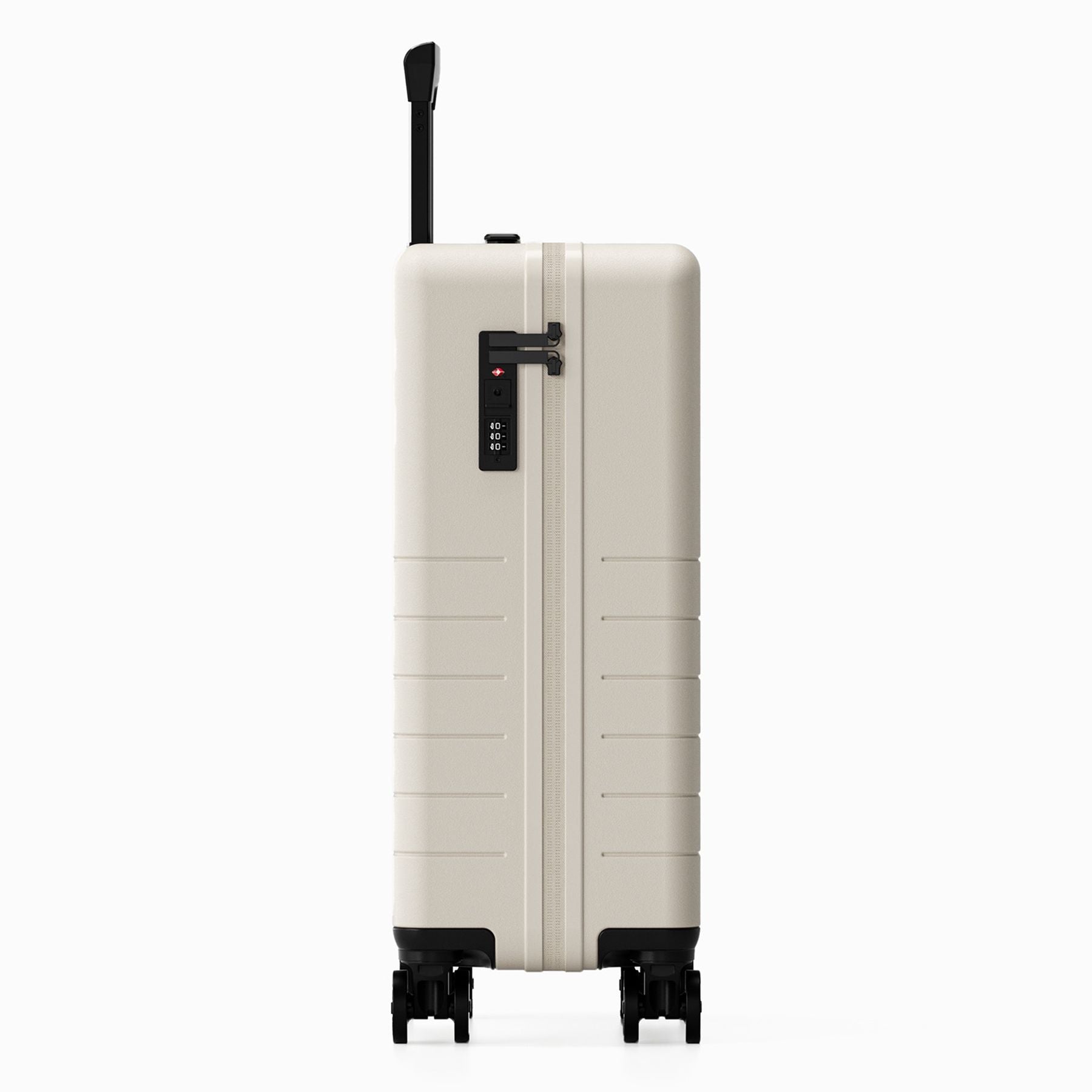 FEYNSINN Handgepäck-Koffer RYKER mit Frontfach schwarz beige olive Reisekoffer Kabinen-Trolley Hartschale 4 Rollen Seite