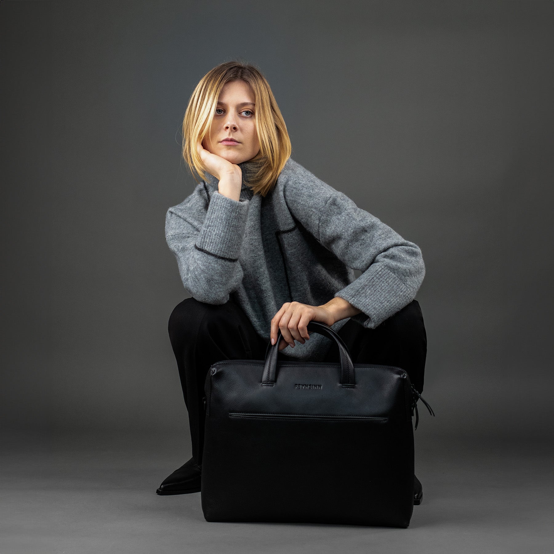 FEYNSINN Laptoptasche Leder ENNO schwarz Businesstasche 44333