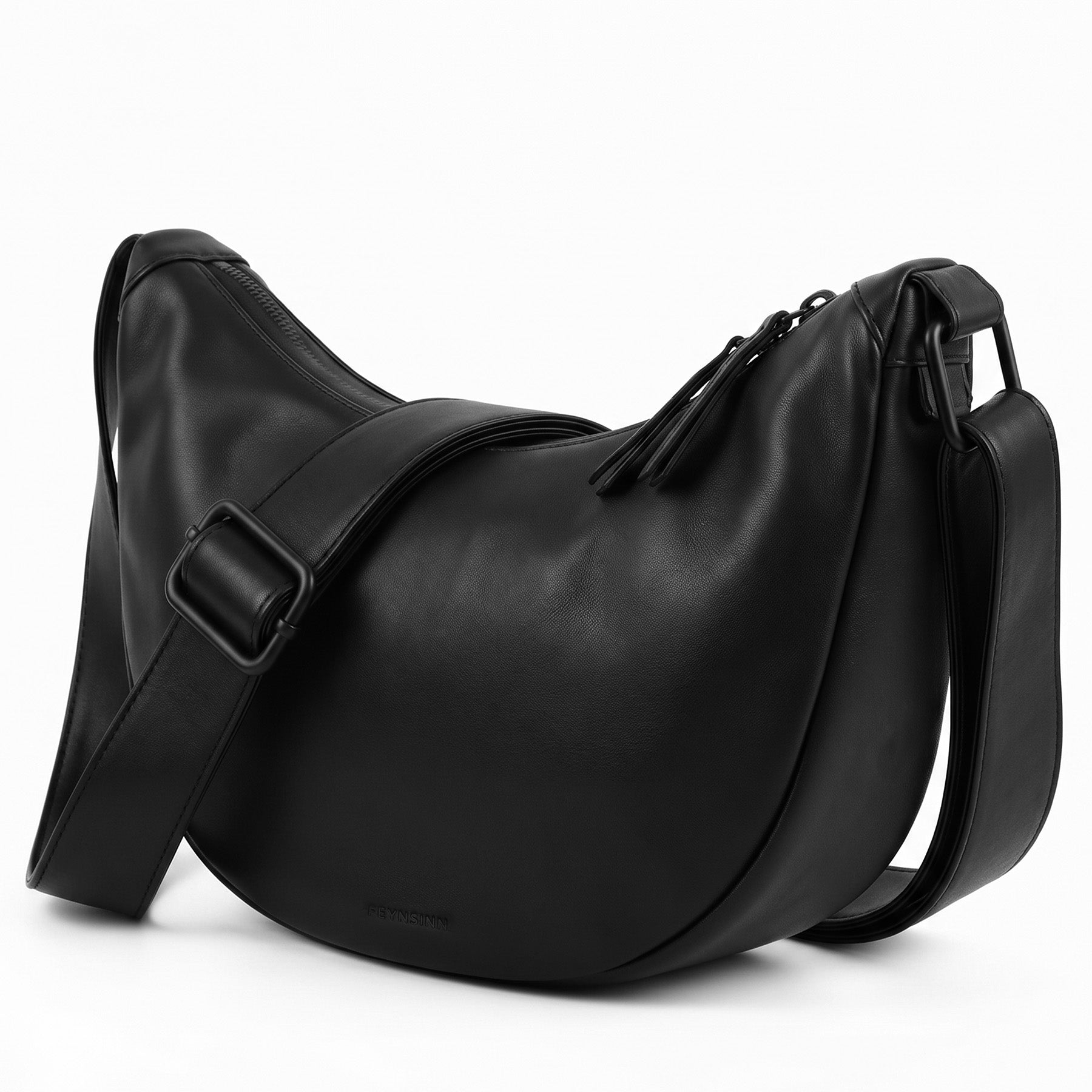 Schultertasche Leder schwarz LYKKE Moonbag