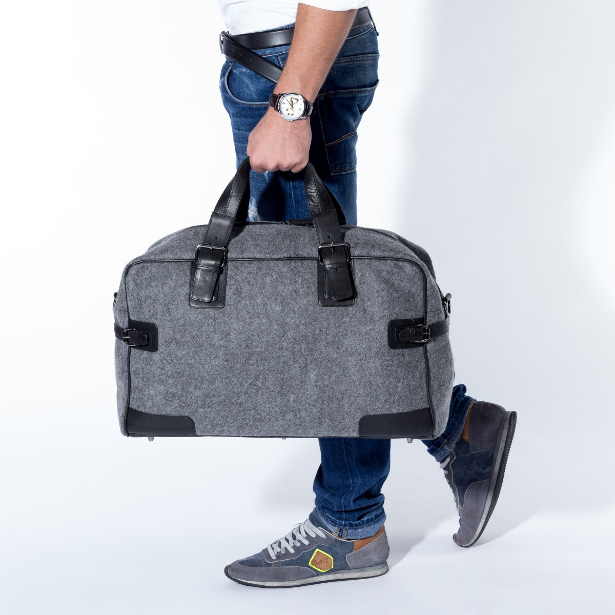 FEYNSINN BERLIN Reisetasche Weekender Leder ROBERTO schwarz-grey 12367