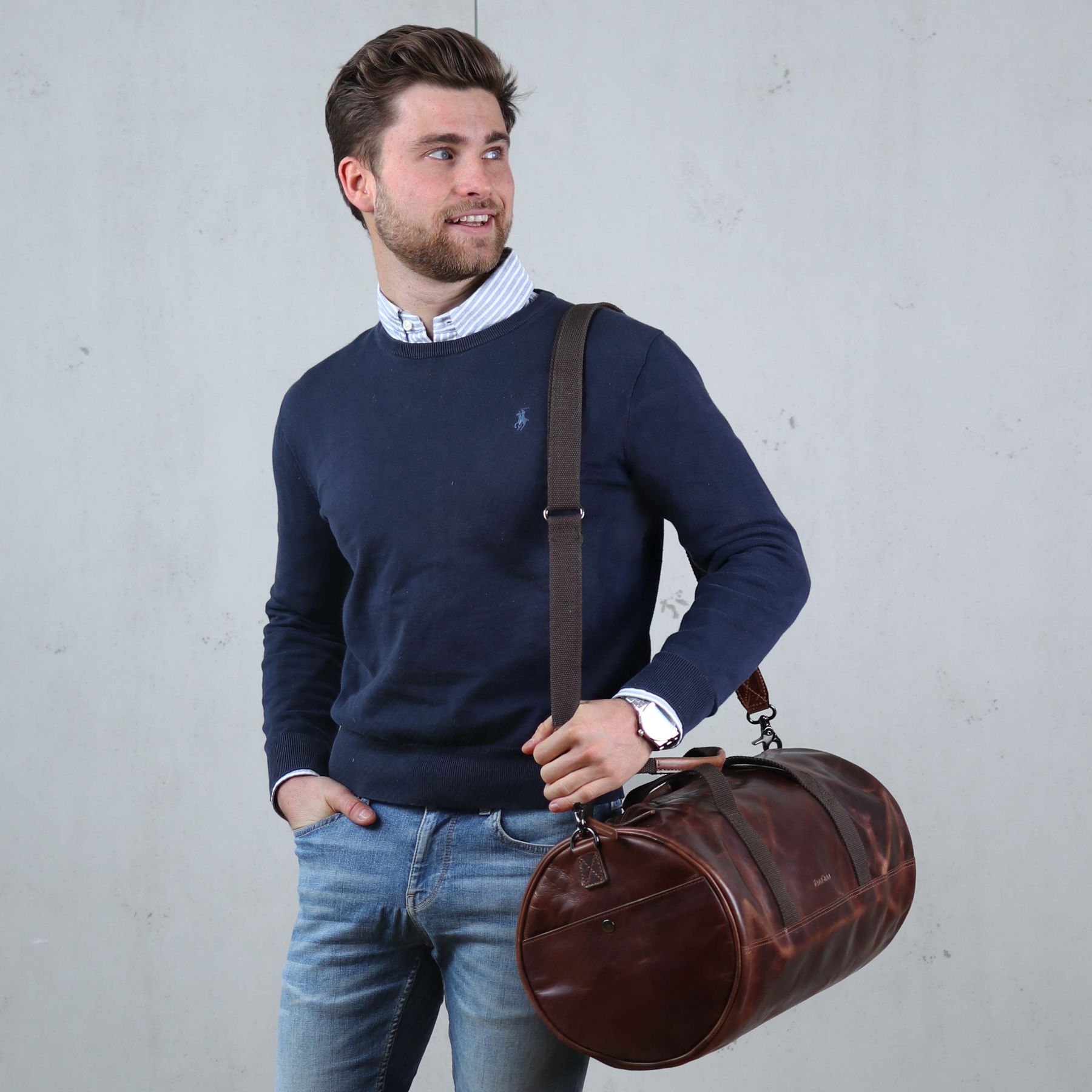 FEYNSINN BERLIN Sporttasche Leder FINLAY braun-cognac 32954