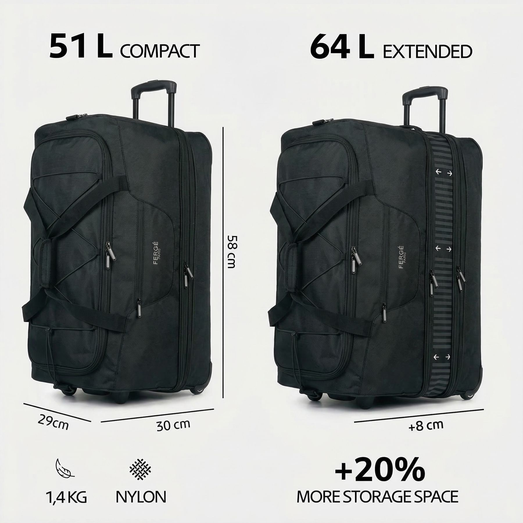 Expandable rolling travel bag PARIS