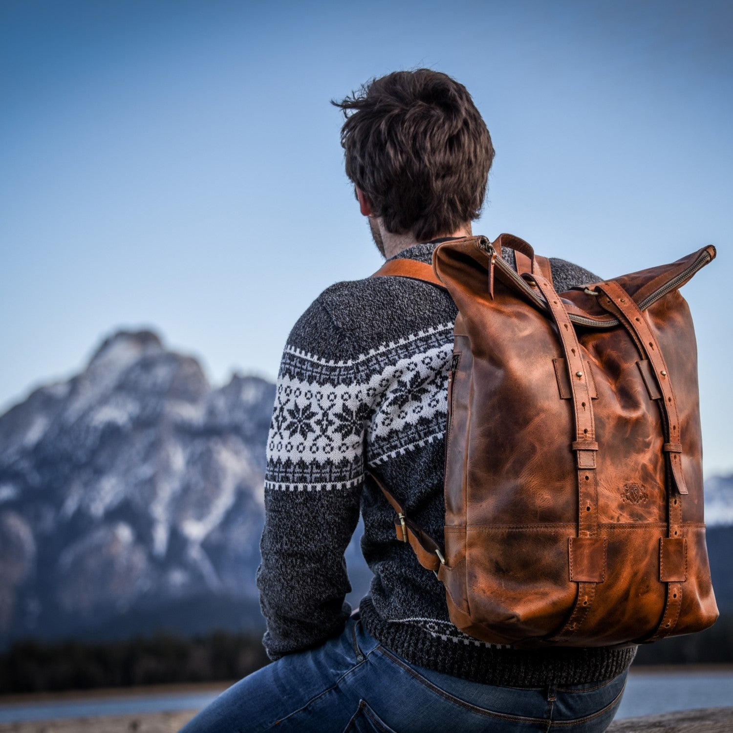 Rucksack in Rindsleder mit Pull-Up Leder 