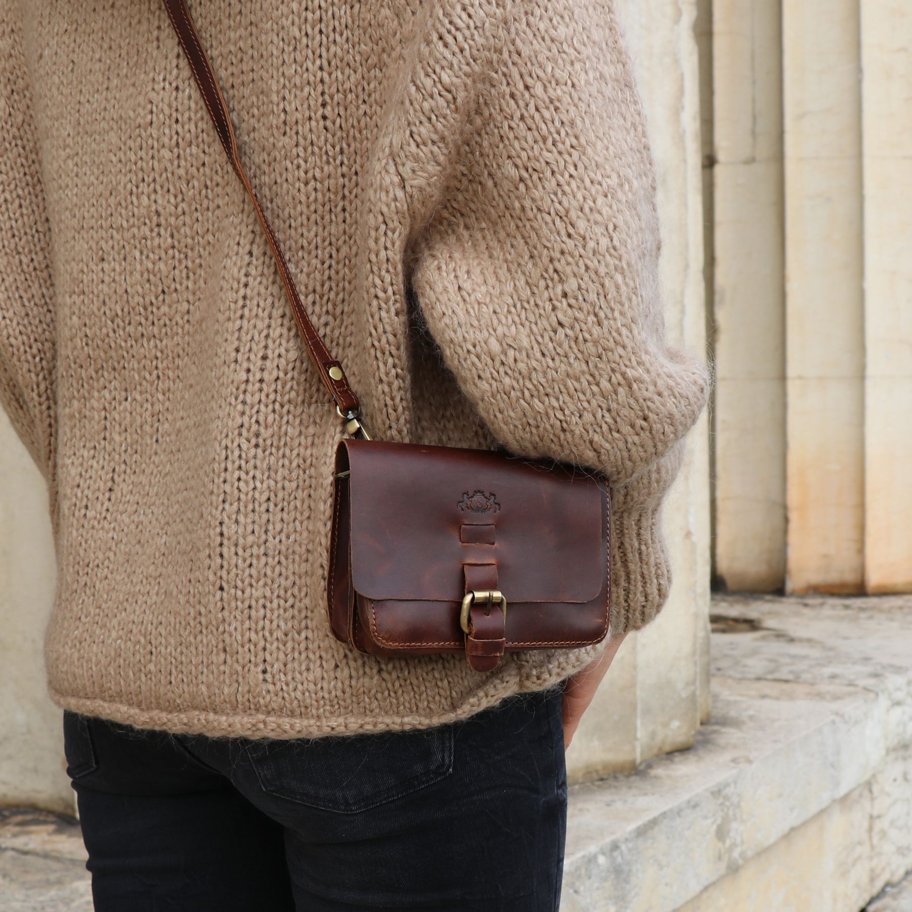 SID & VAIN Hüfttasche & Umhängetasche Leder klein HEATHROW braun-cognac 19784