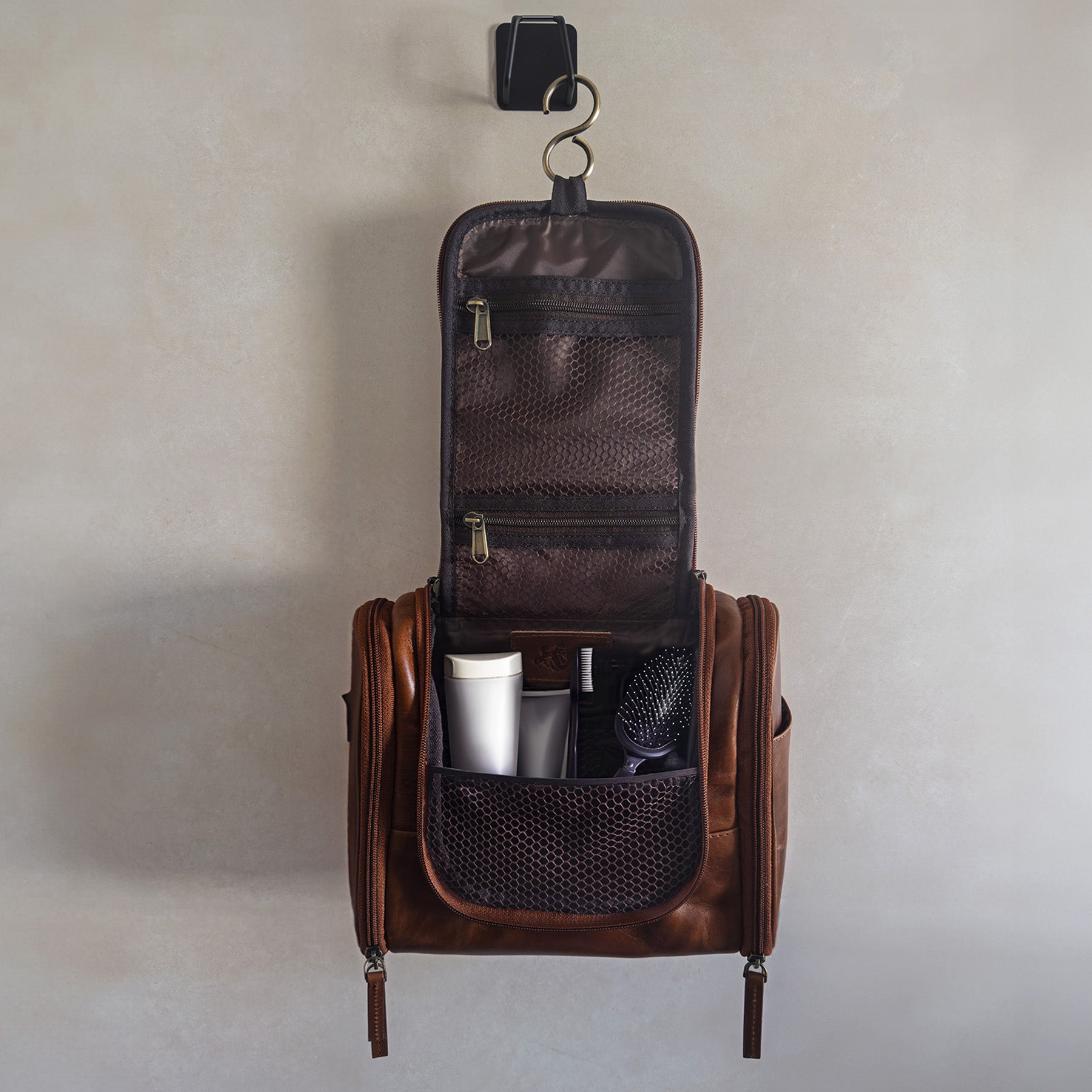 SID & VAIN Kulturtasche Leder DEXTER Hellbraun Kulturbeutel 44853