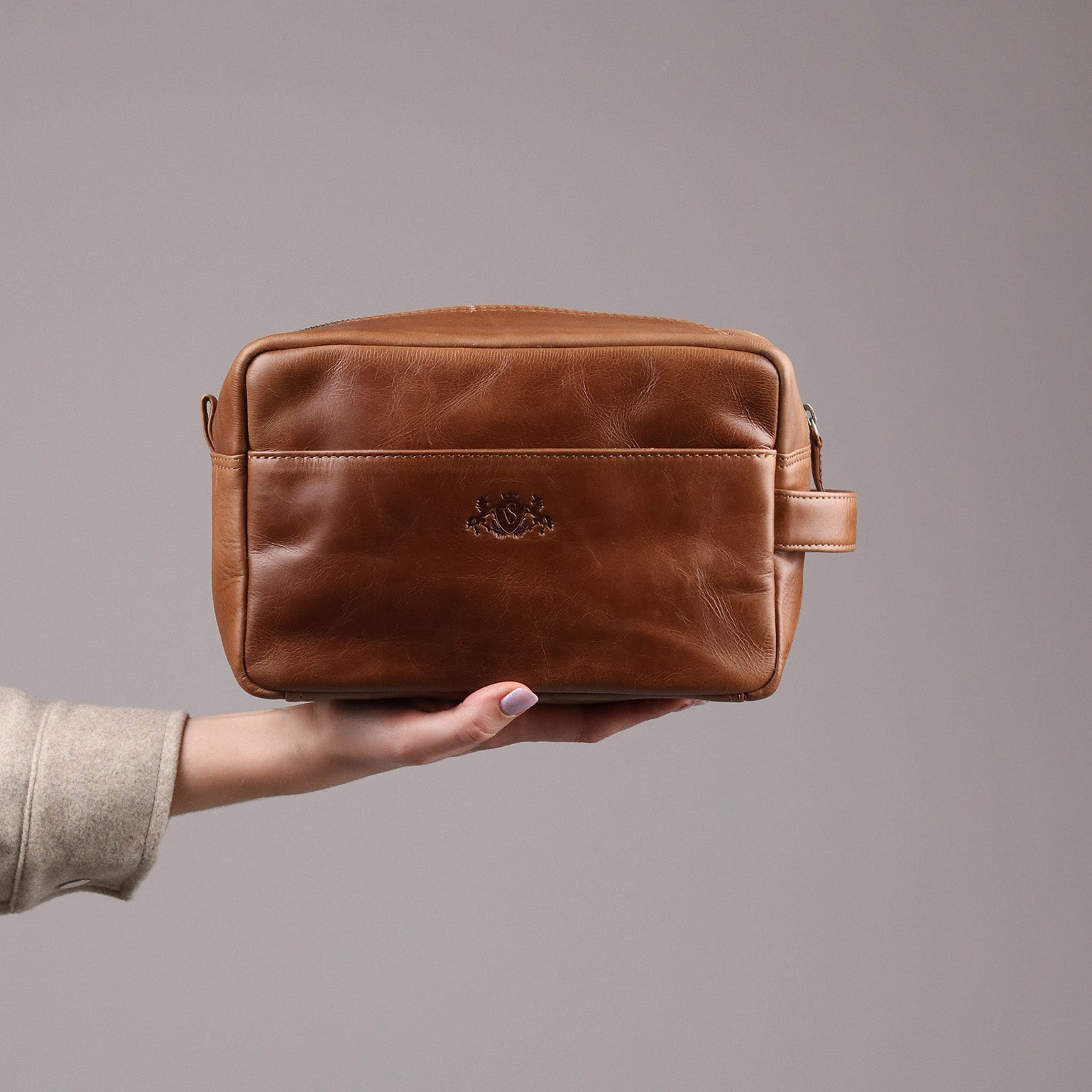 SID & VAIN Kulturtasche Leder SIMON Hellbraun Kulturbeutel 50110