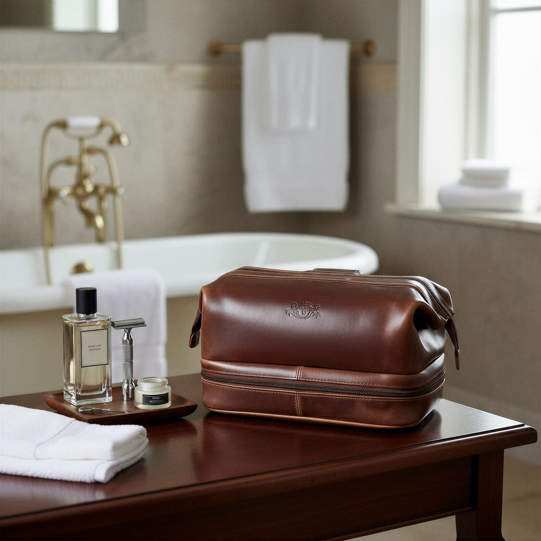 SID & VAIN Kulturbeutel Leder NOTTINGHAM braun-cognac Patina