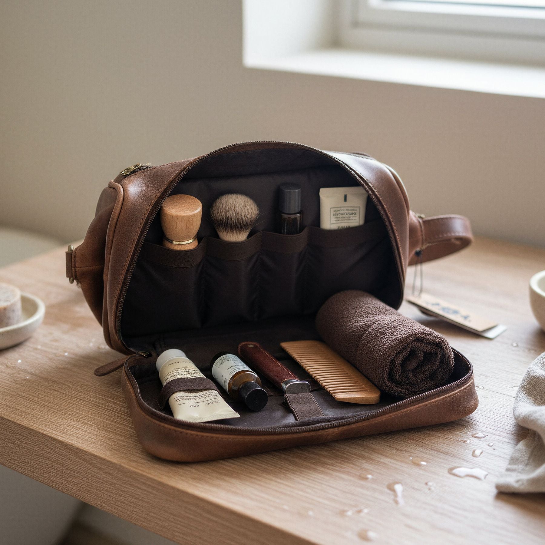 SID & VAIN toiletry bag leather NOTTINGHAM brown toiletry bag