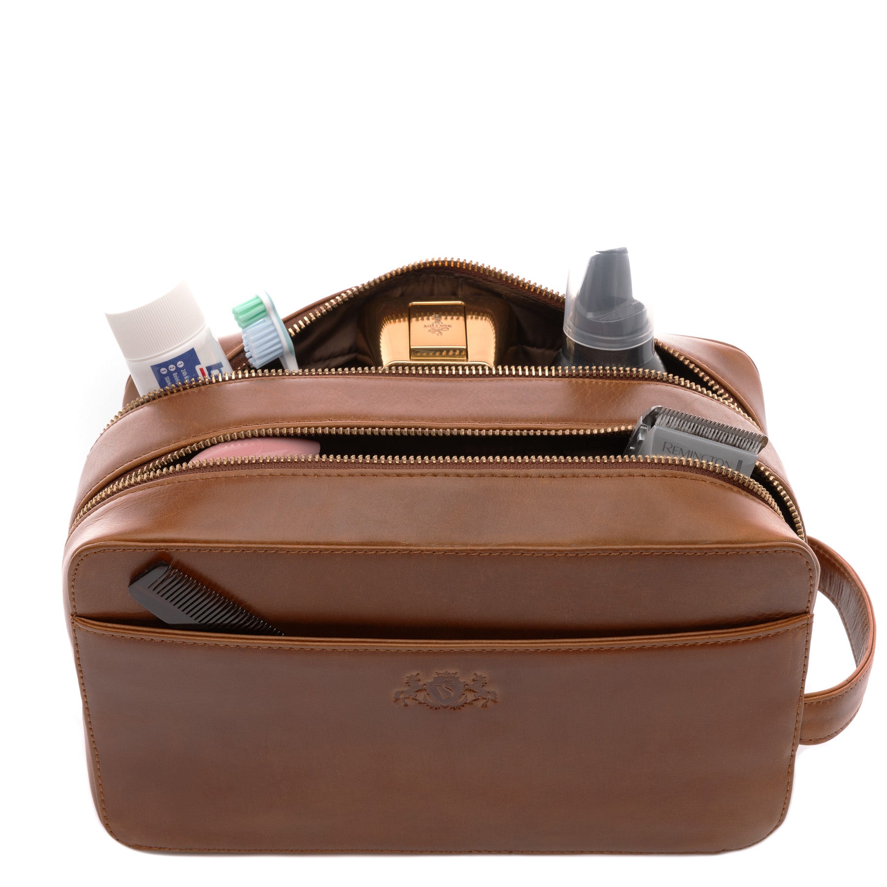 SID & VAIN Kulturtasche Leder QUENTIN Hellbraun Kulturbeutel 45976