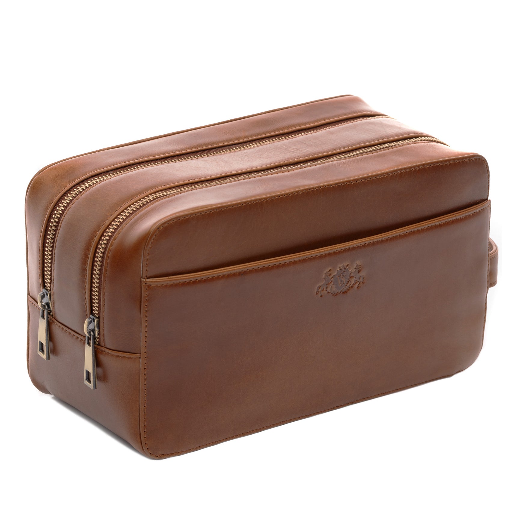 SID & VAIN Kulturtasche Leder QUENTIN Hellbraun Kulturbeutel 45977