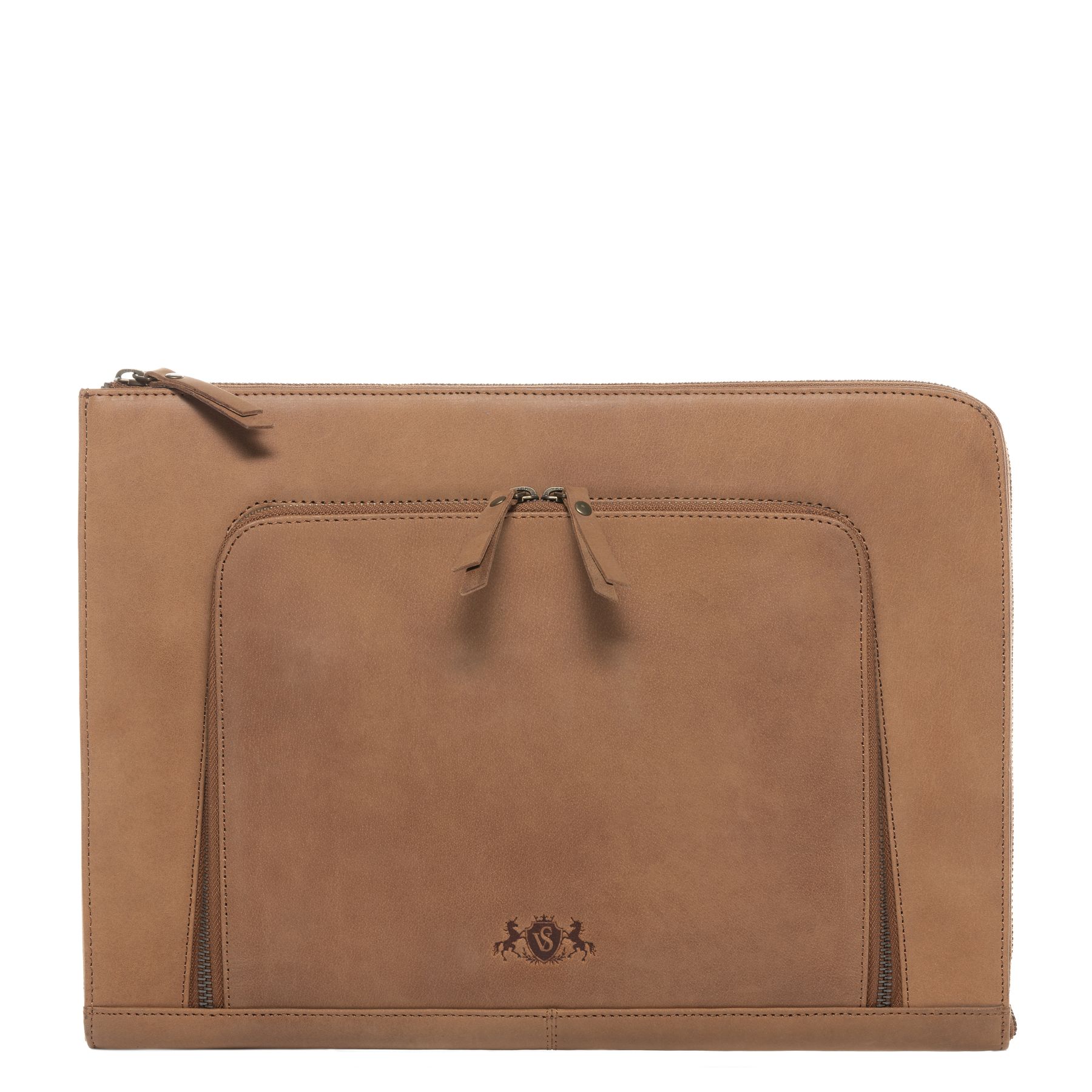 SID & VAIN Laptop-HÃ¼lle Leder CHELSEA beige braun Laptoptasche Zip 10