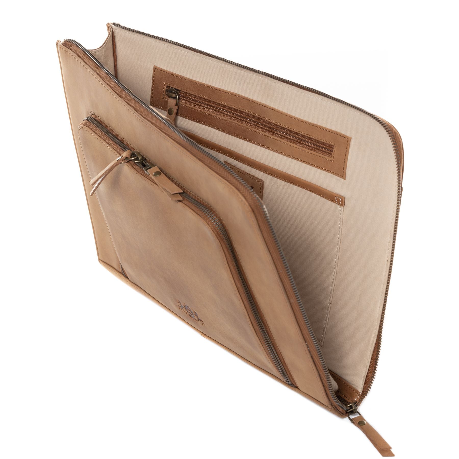 SID & VAIN Laptop-HÃ¼lle Leder CHELSEA beige braun Laptoptasche Zip 14