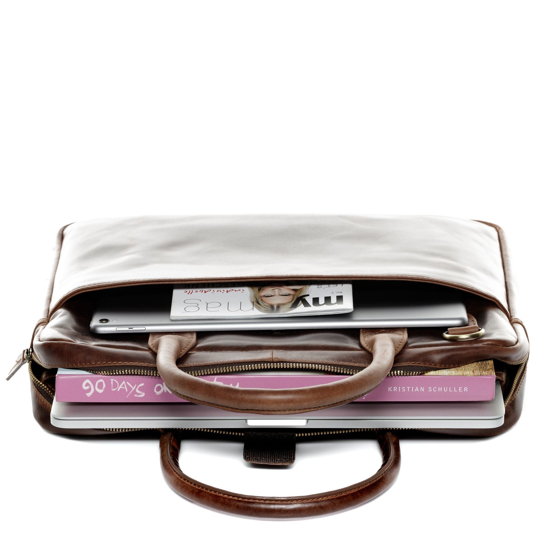 SID & VAIN Laptoptasche Leder Slim BOSTON braun-cognac 28094