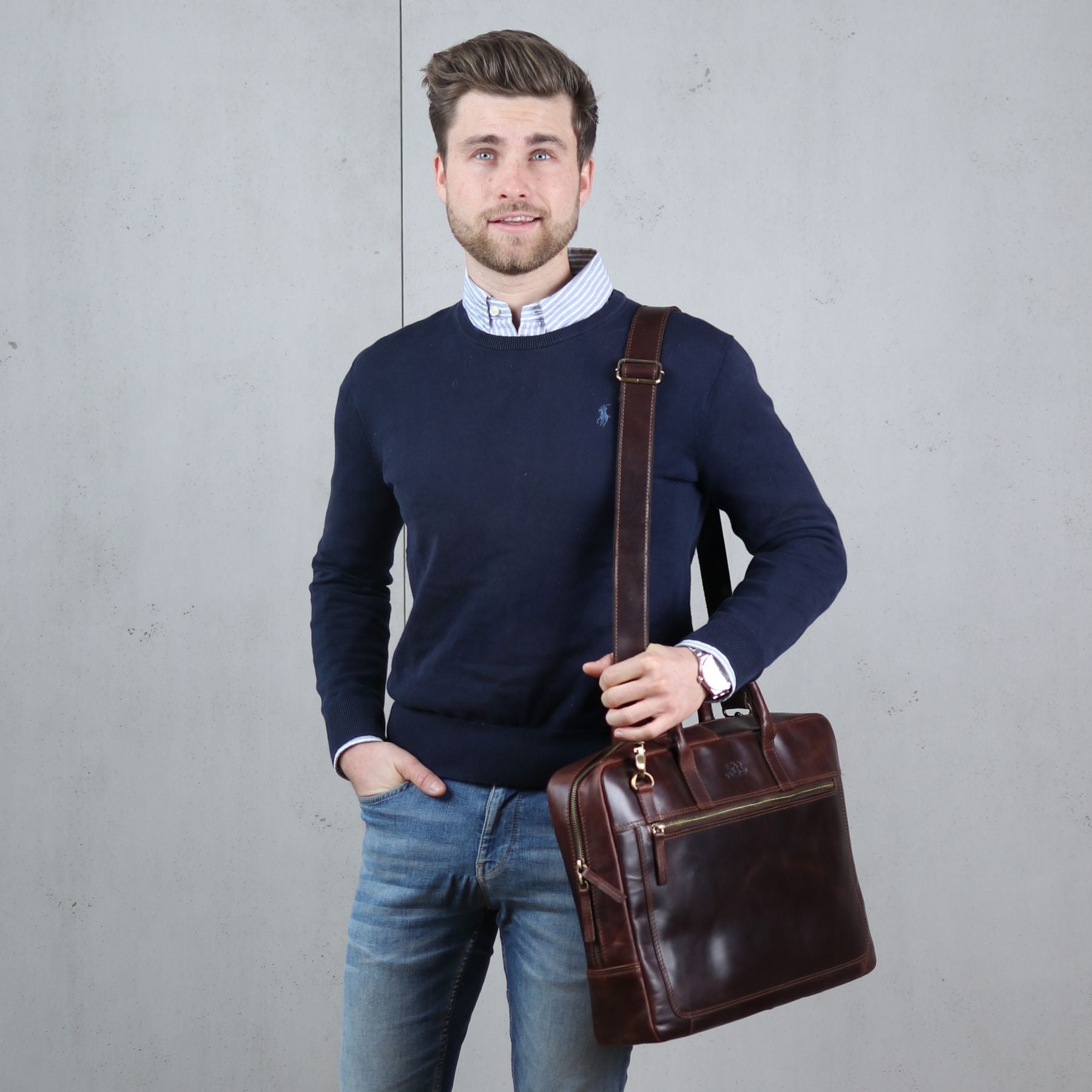 SID & VAIN Laptoptasche Leder DIXON braun-cognac 33032