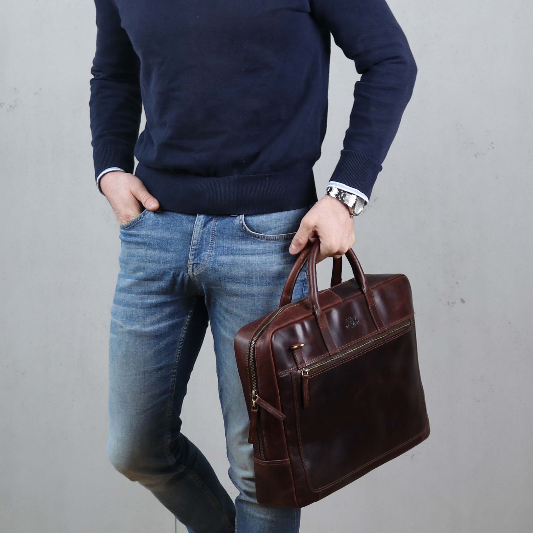 SID & VAIN Laptoptasche Leder DIXON braun-cognac 32947