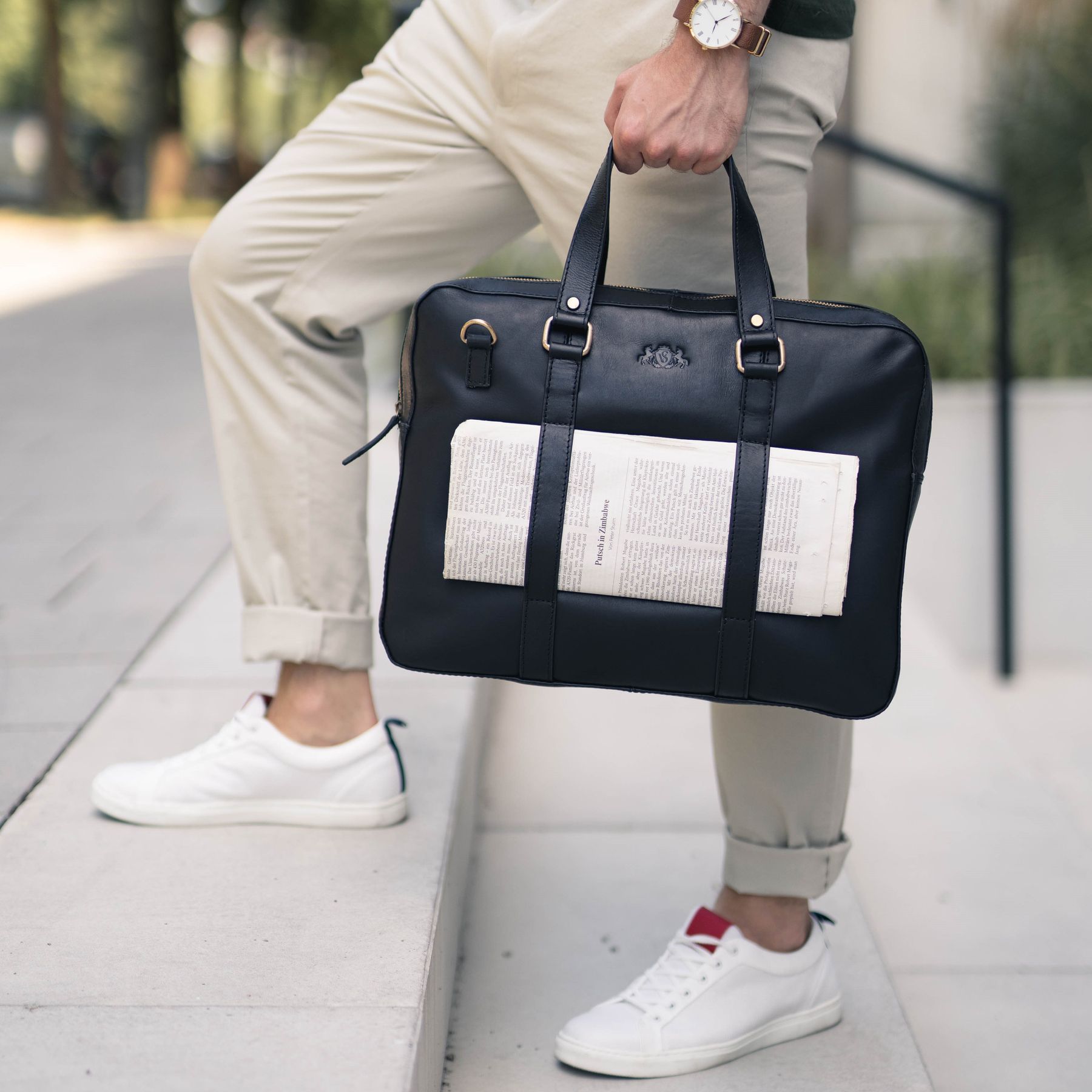 SID & VAIN Laptoptasche Leder Slim Maguire schwarz 22398