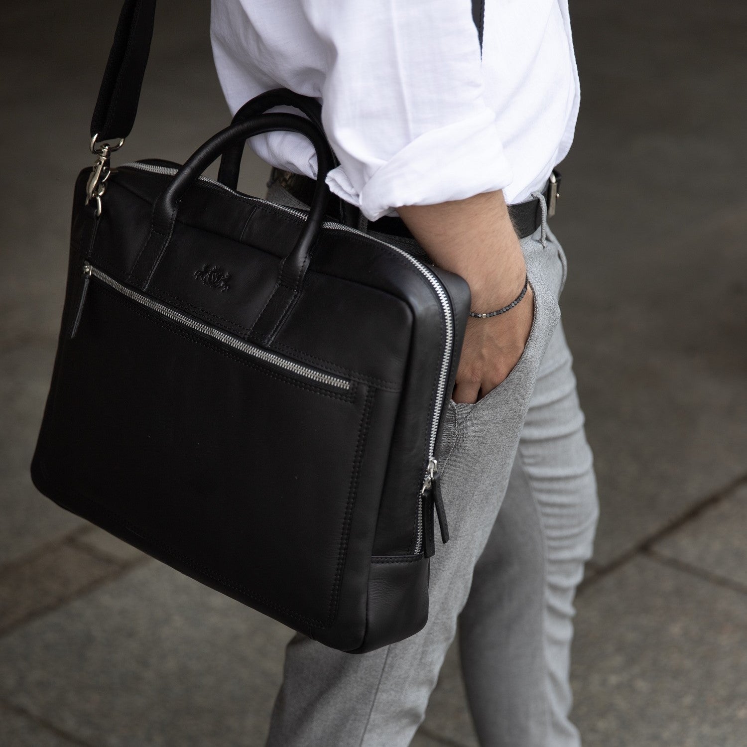 SID & VAIN Laptoptasche Leder DIXON schwarz-smooth 22396