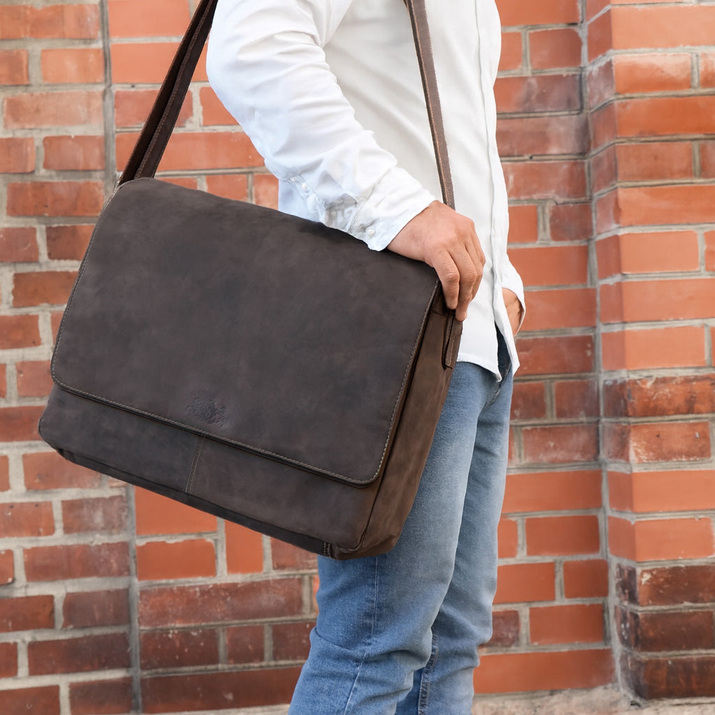 SID & VAIN Messenger Bag Leder SPENCER braun 15" Businesstasche 50103