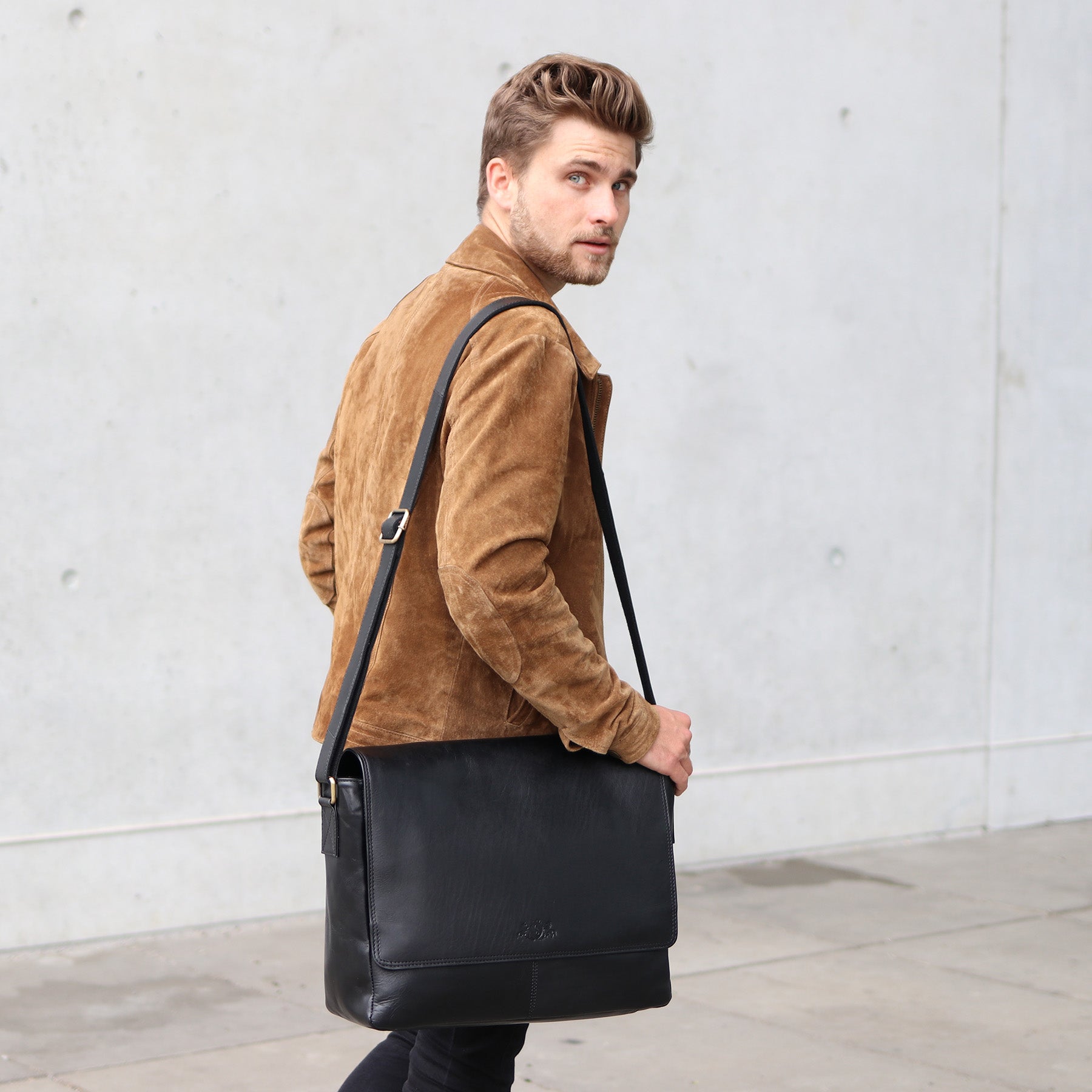 SID & VAIN Messenger Bag Leder SPENCER schwarz Laptoptasche 2