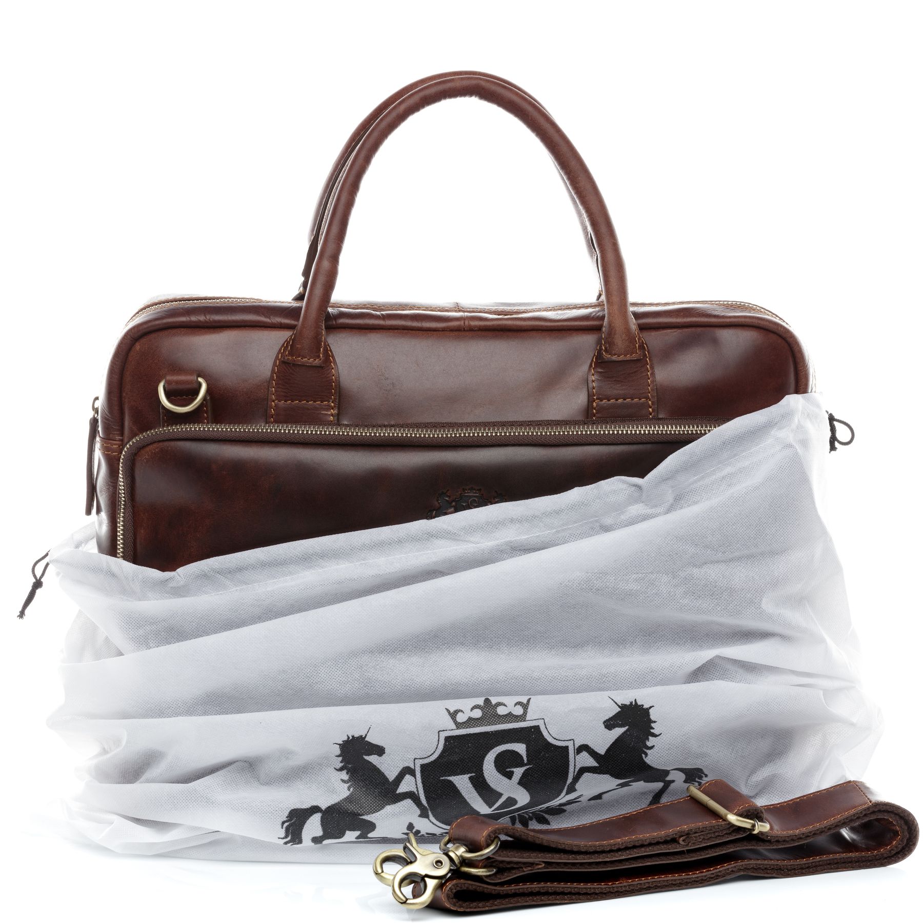SID & VAIN Laptoptasche Leder XXL RYAN braun-cognac 21632