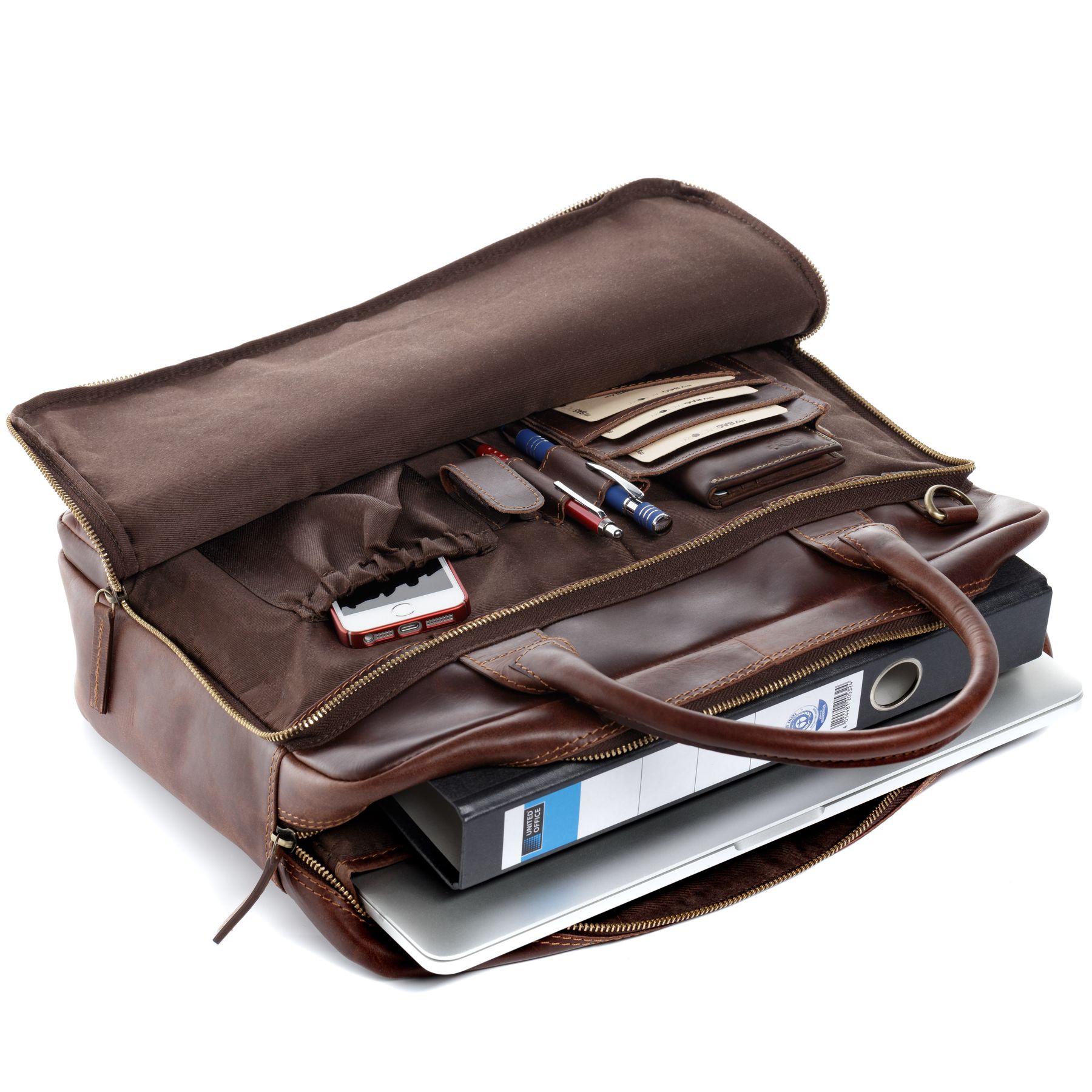 SID & VAIN Laptoptasche Leder XL RYAN braun-cognac 16062