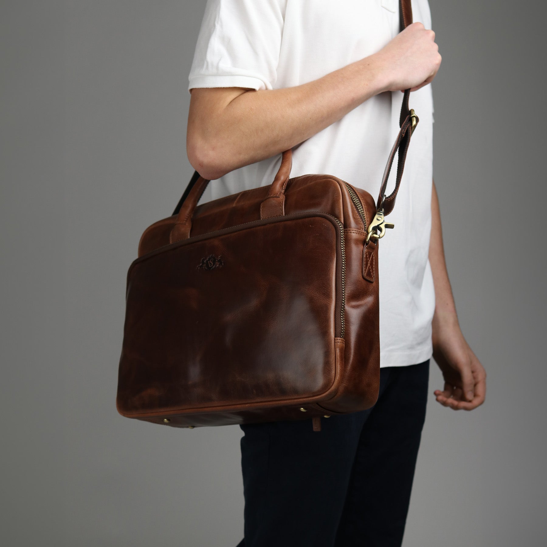 SID & VAIN Laptoptasche Natur-Leder RYAN braun 2
