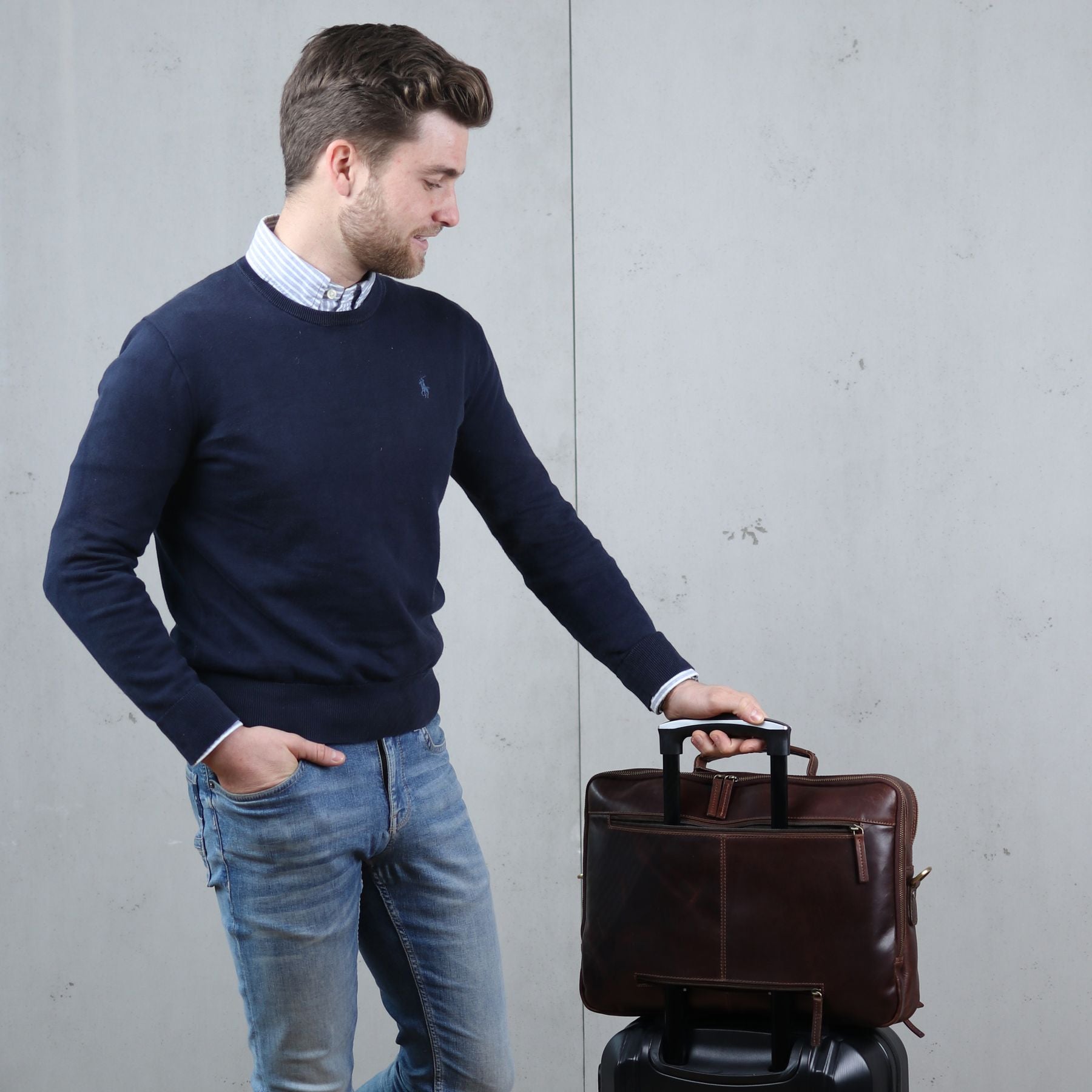 SID & VAIN Laptoptasche Leder XL SIMON braun 33054