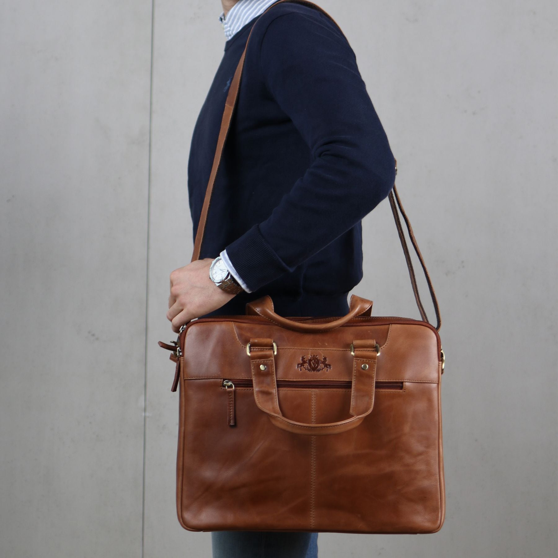 SID & VAIN Laptoptasche Leder YANN light-tan 32943