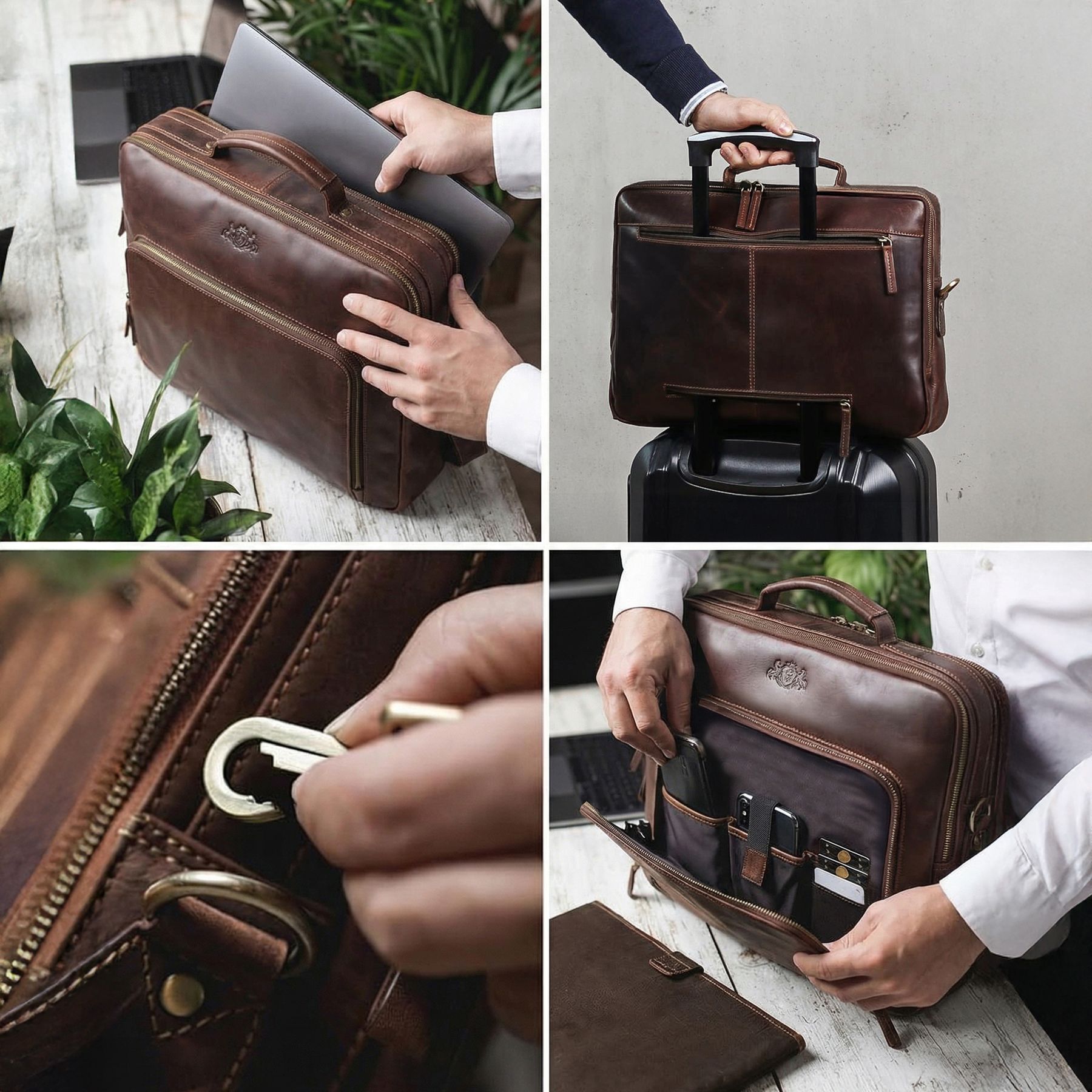 SID & VAIN Laptoptasche Leder XL SIMON braun 42551