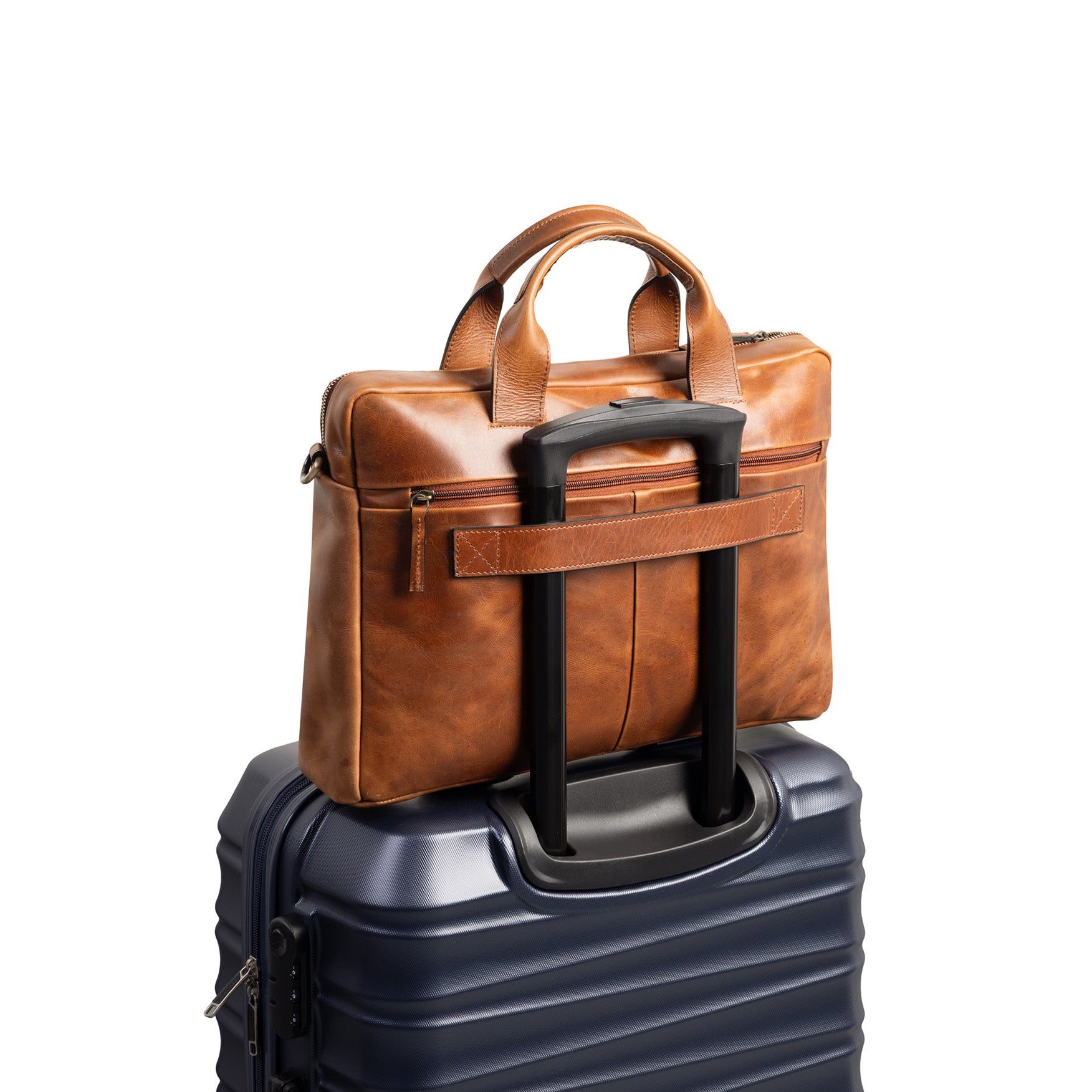 SID & VAIN Leather Laptop Bag CARTER Light Brown 15