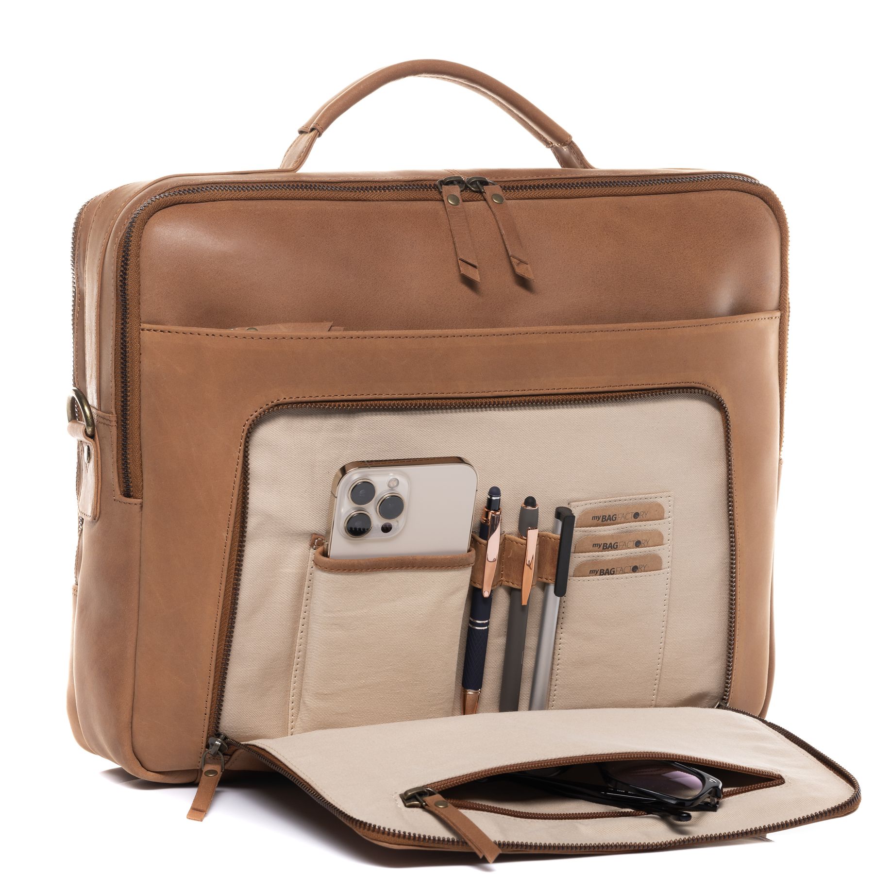 SID & VAIN Lehrertasche Leder CHELSEA braun 15" Aktentasche 36696