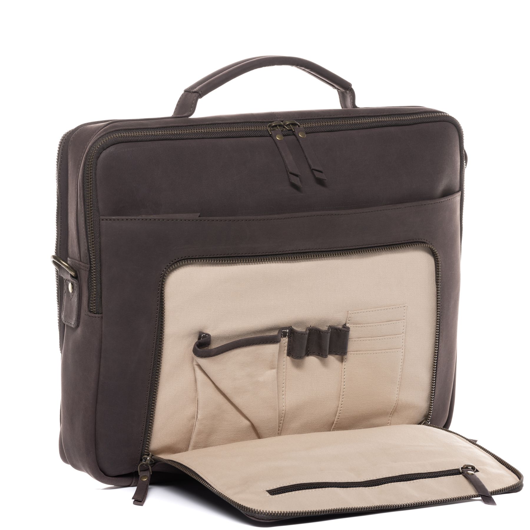 SID & VAIN Lehrertasche Leder CHELSEA braun 15" Aktentasche 16