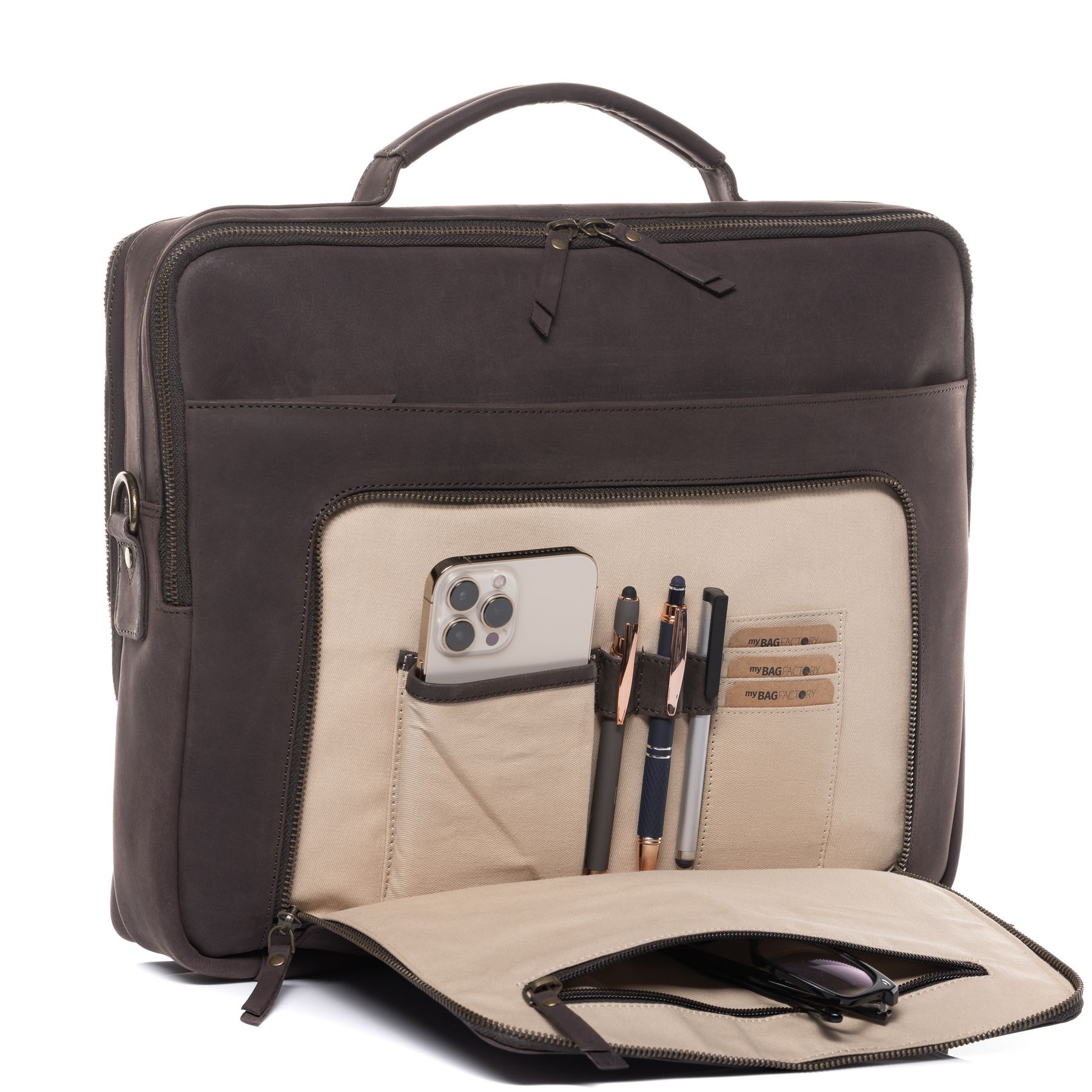 SID & VAIN Lehrertasche Leder CHELSEA braun 15" Aktentasche 36705